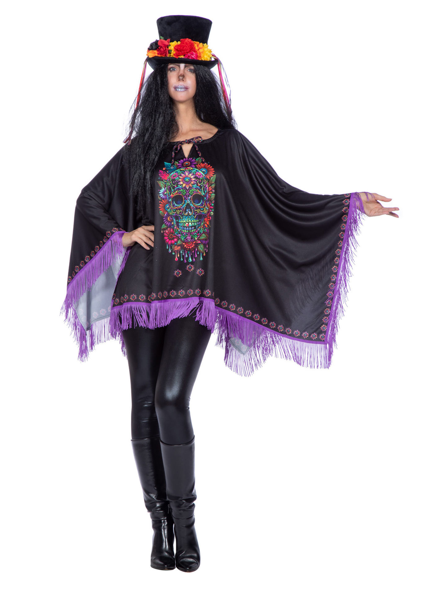 Dia de los Muertos Poncho mit Neon-Skull