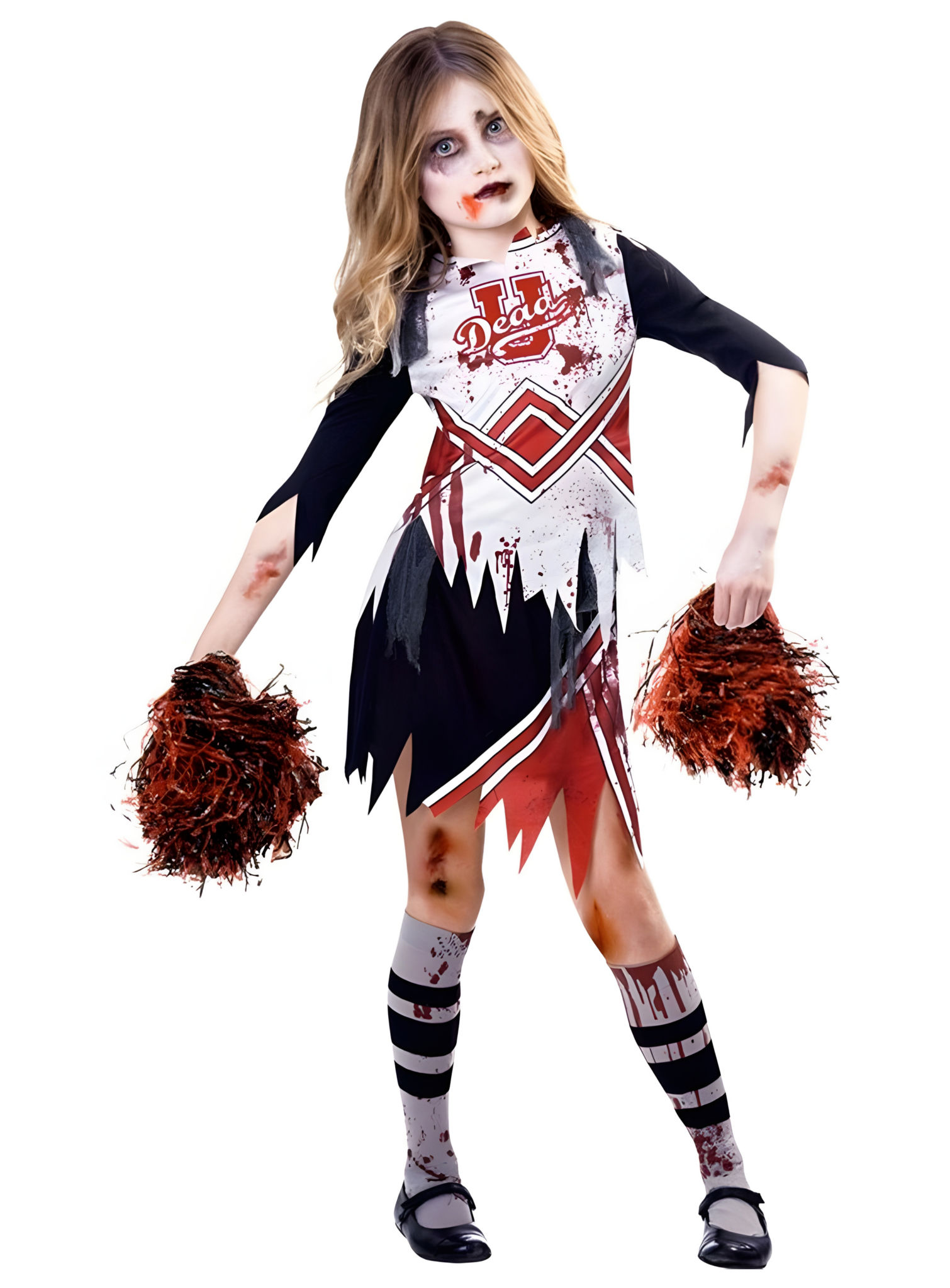 Zombie Cheerleader Kostüm mit Pompoms für Mädchen
