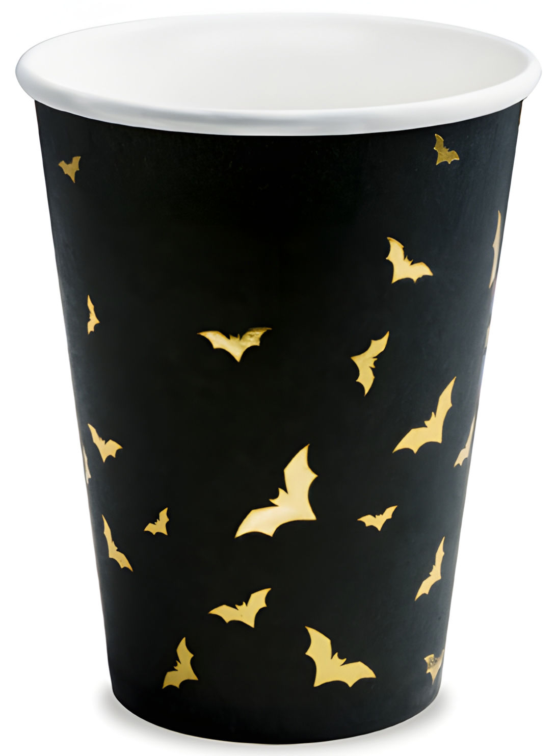 Halloween Pappbecher schwarz-gold mit Fledermäusen, 6er-Set, 220 ml