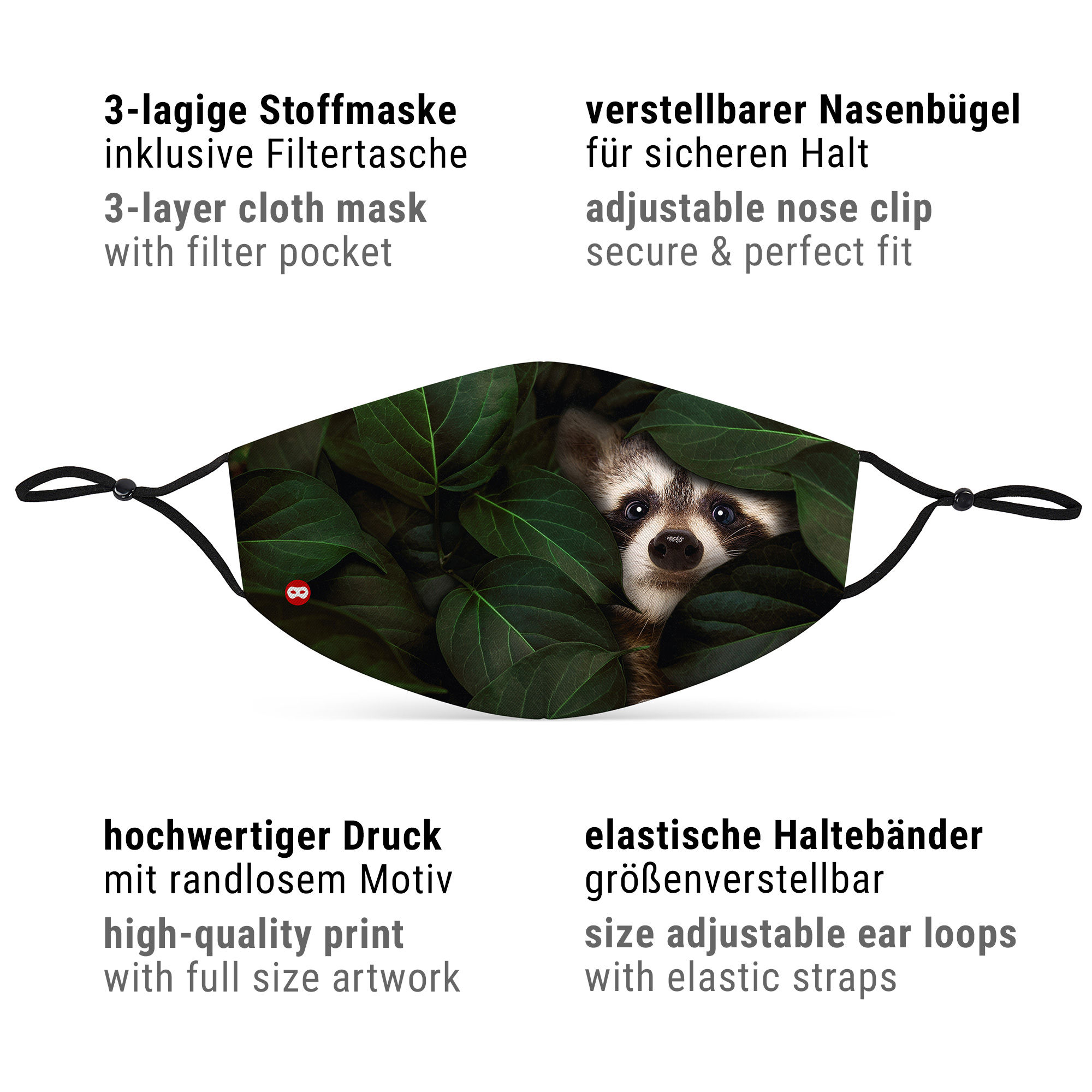 Stoffmaske für Kinder Waschbär