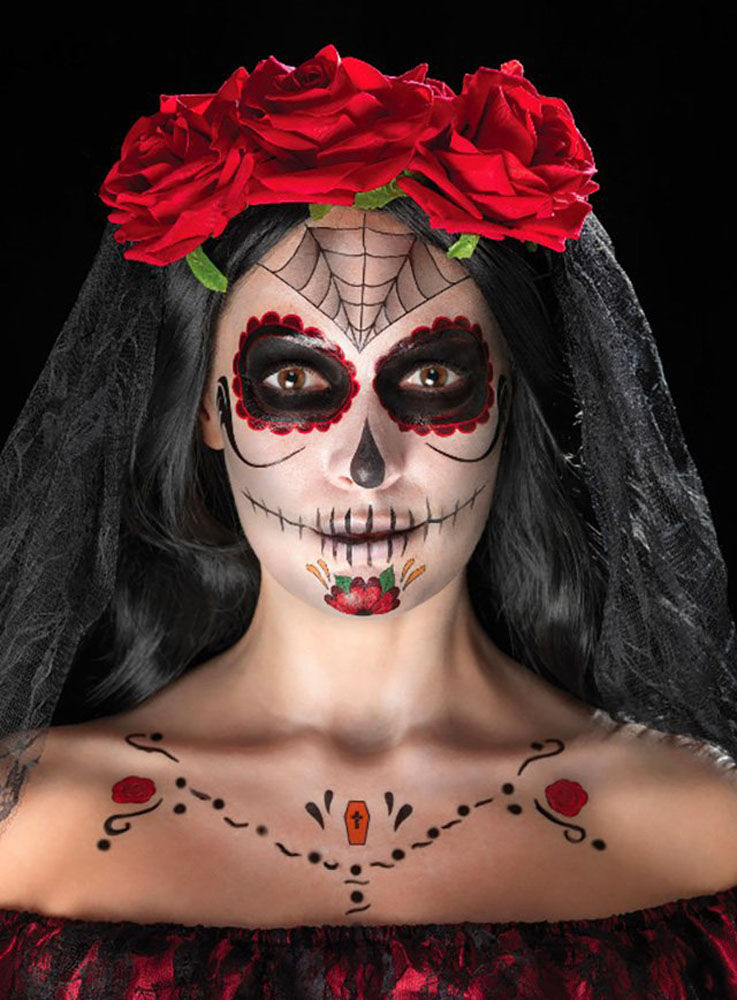 Dia de los Muertos Schminkset schwarz-rot