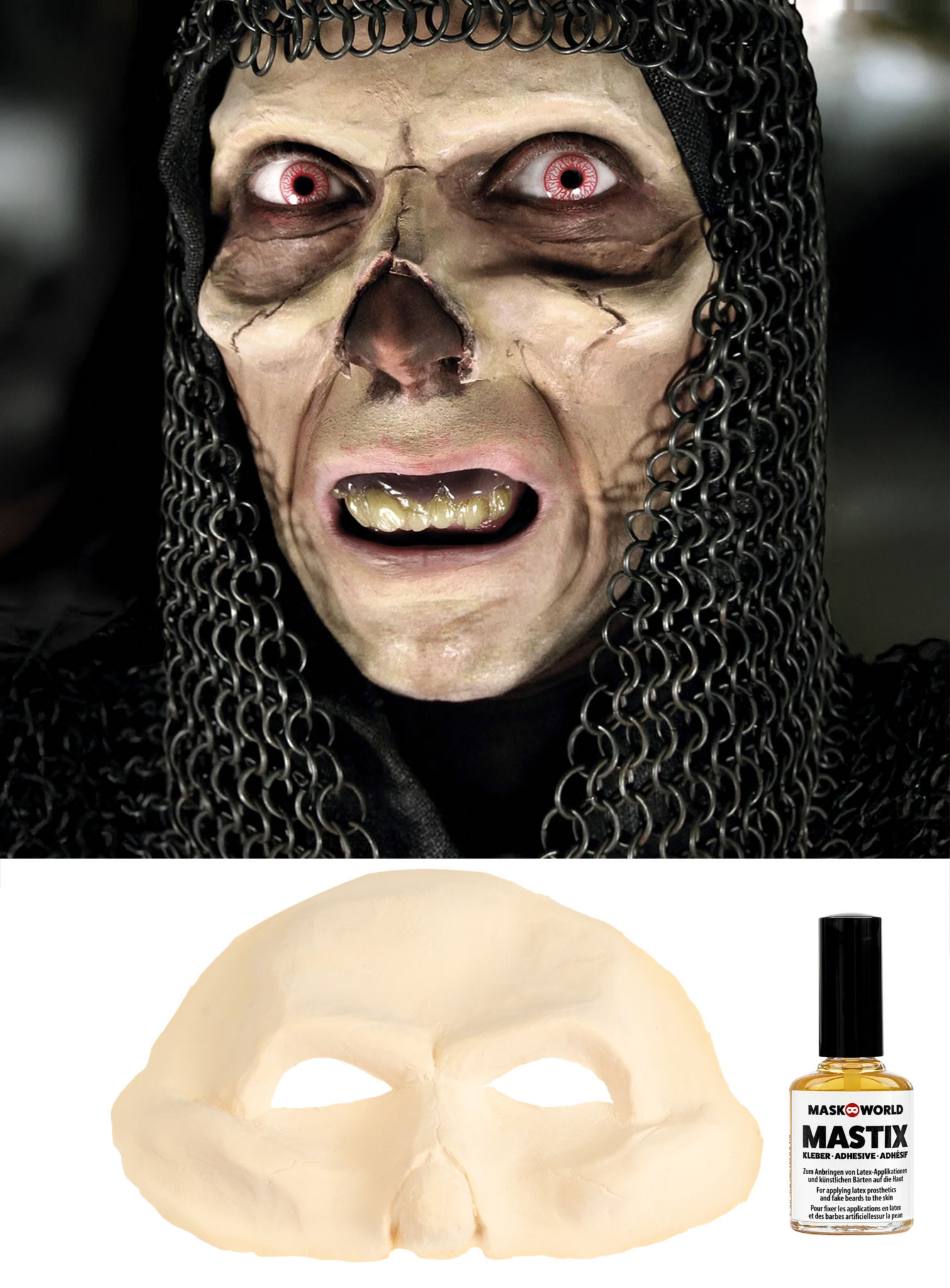 Skelett Halbmaske aus Latex mit Mastix