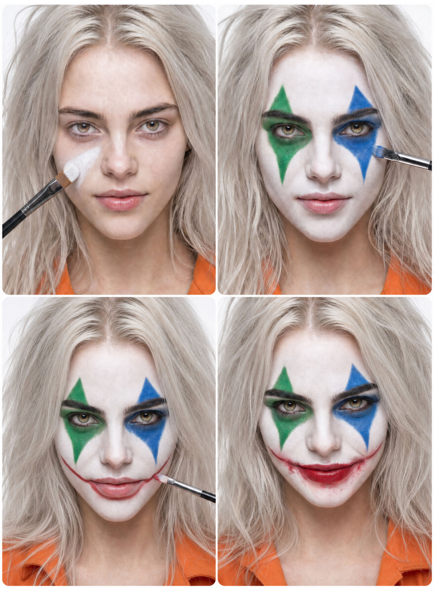 Irrer Halloween Clown Häftling Kostüm mit Make-up