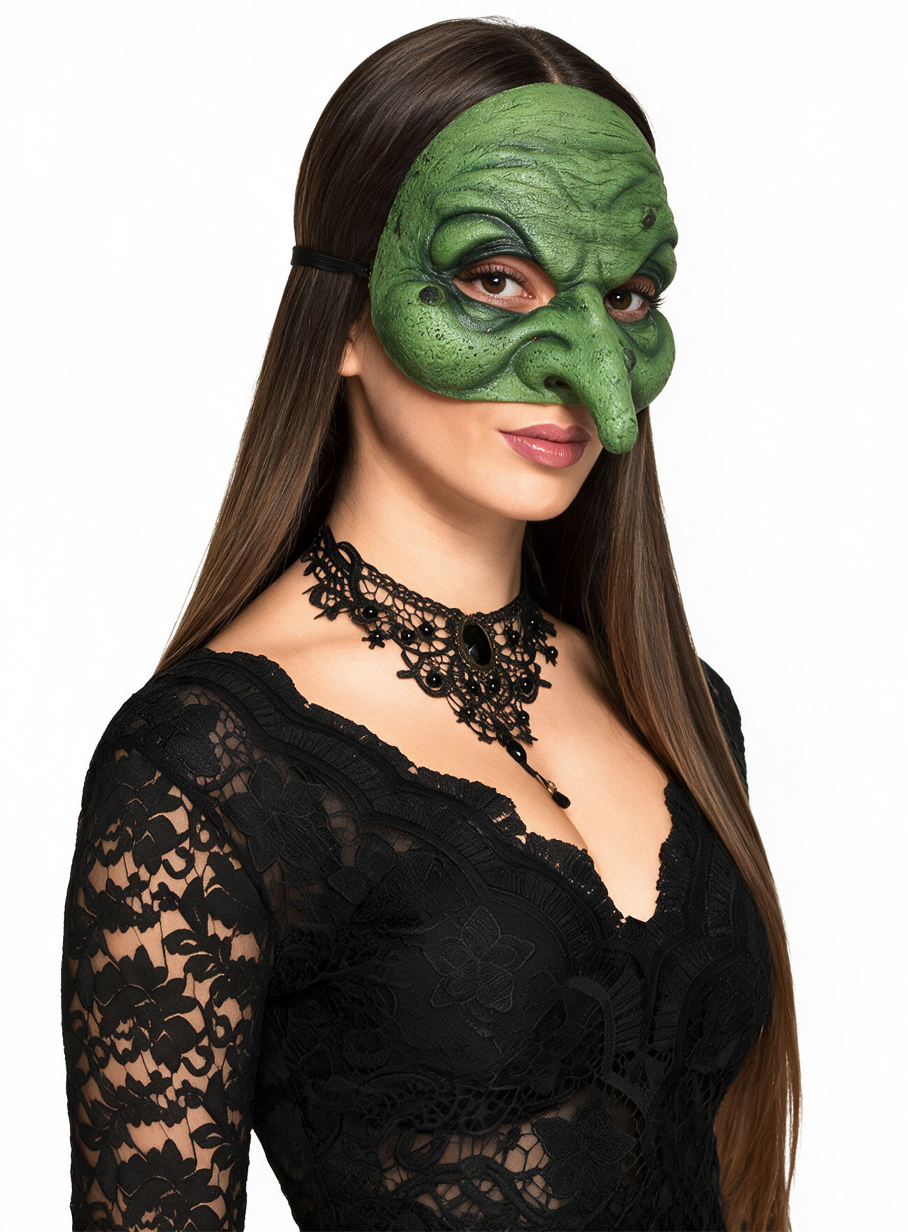 Grüne Hexenmaske aus Latex