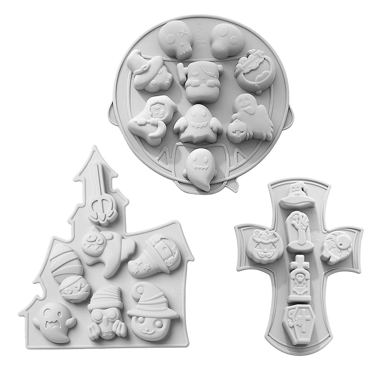 Halloween Silikonformen Set Halloween Monster und Symbole zum Backen, für Schokolade und Eiswürfel 3er Set