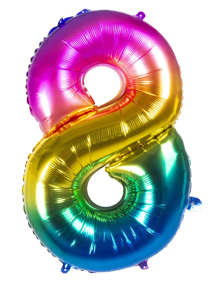 Folienballon Zahl 8 Regenbogen 86 cm