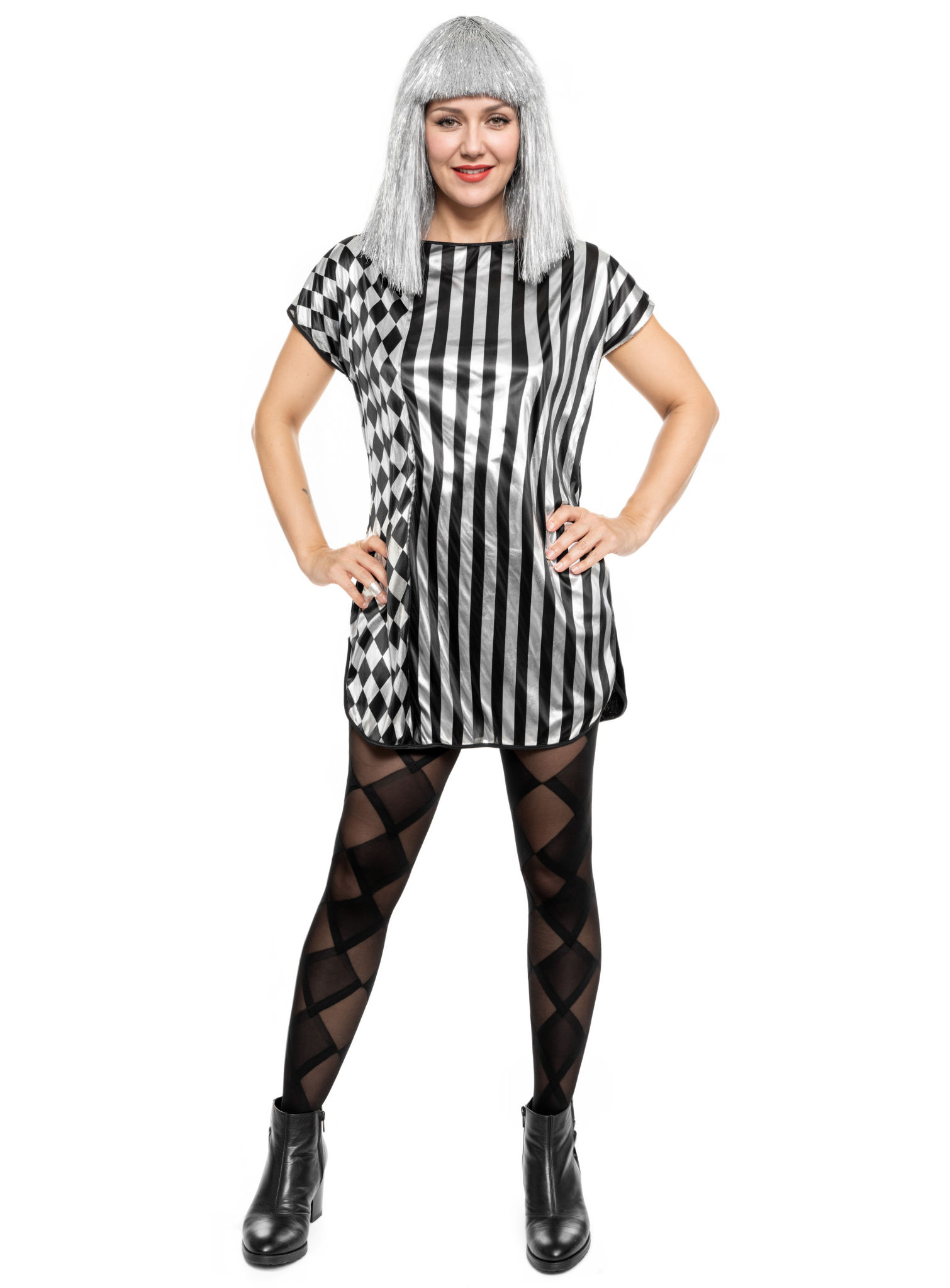 Schwarz-silbernes Blusenkleid