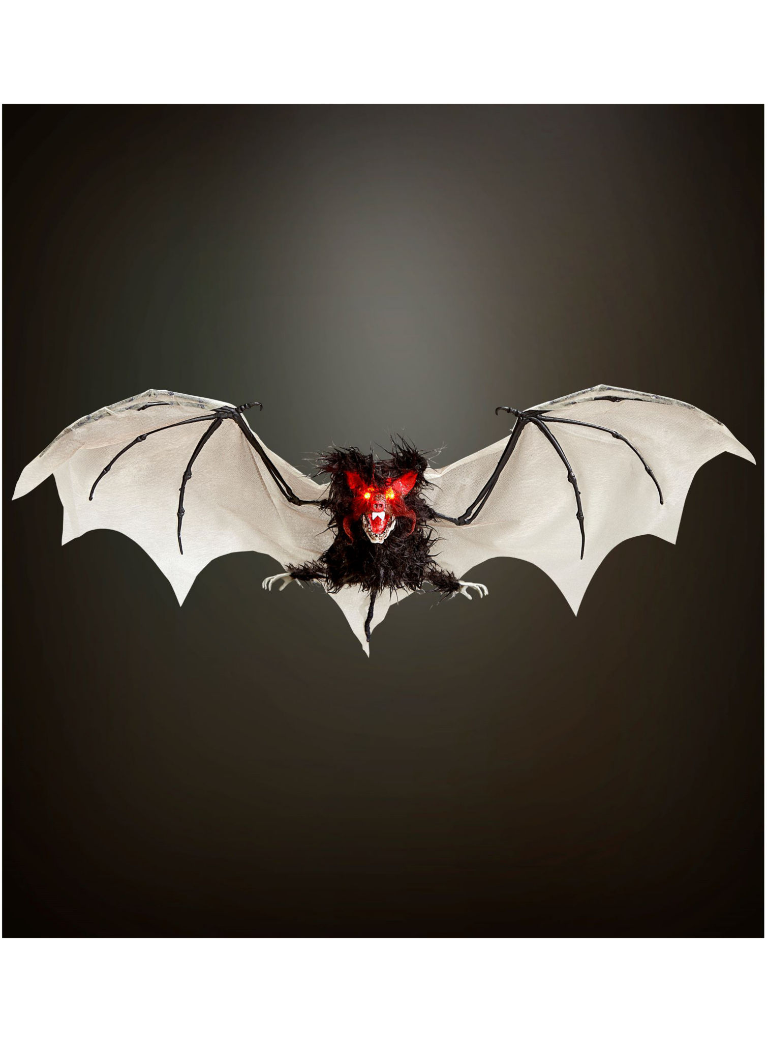 Harige vleermuis met knipperende LED-ogen – Halloween-decoratie 89 cm