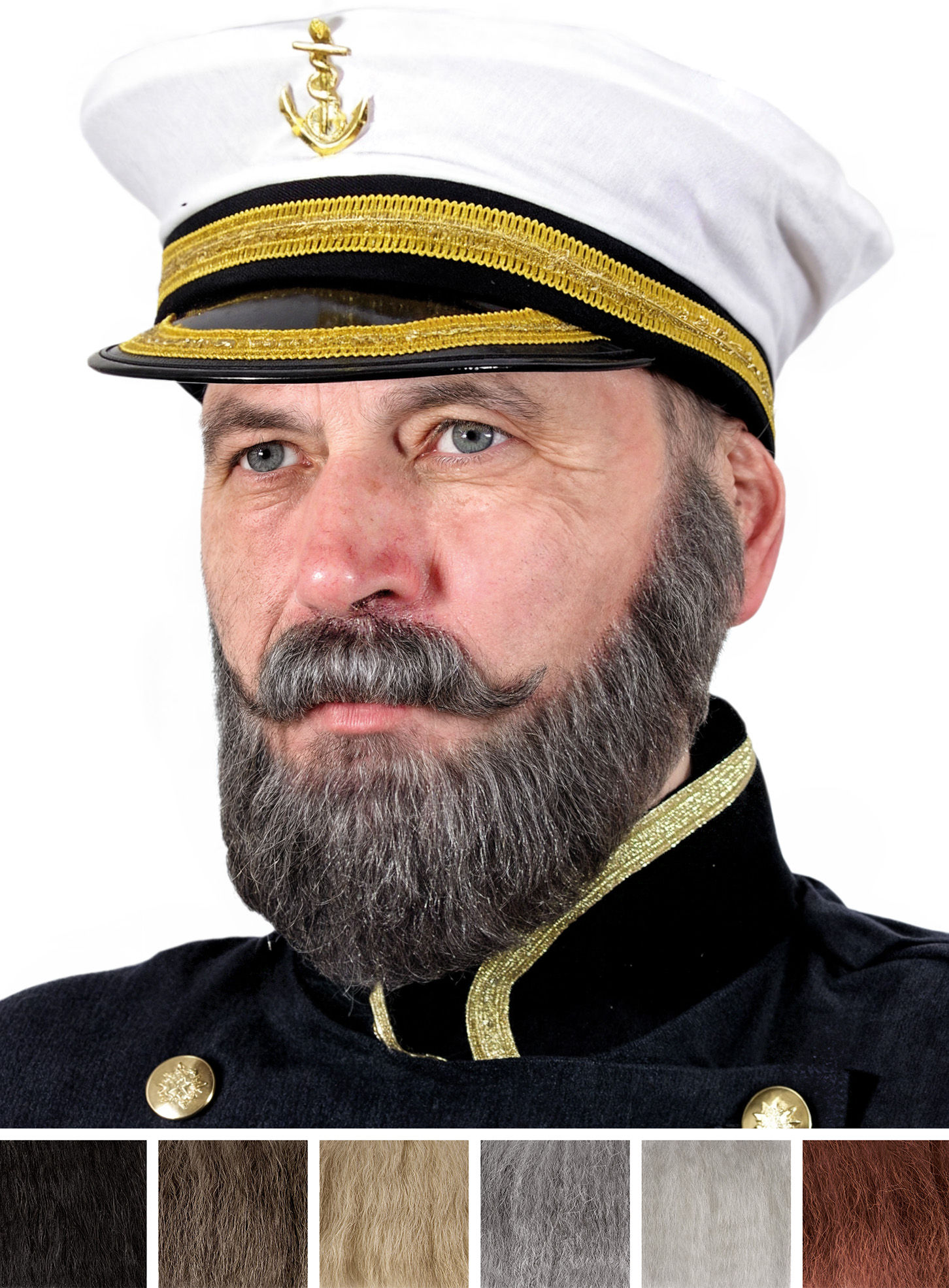 Bartset Kapitän mit Vollbart und Schnurrbart