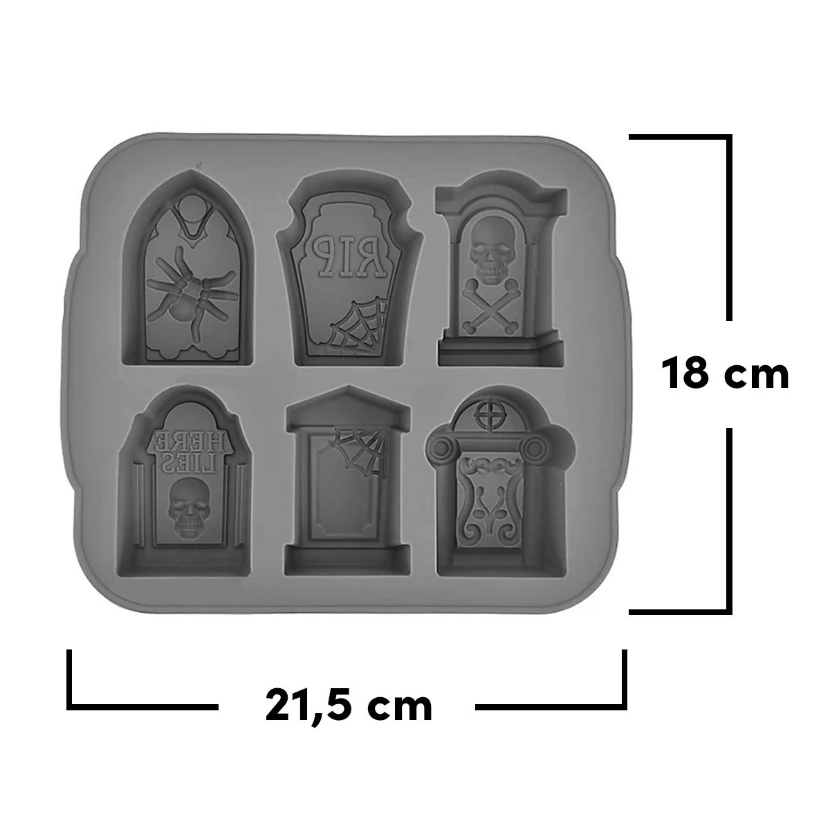Grabstein Silikonform für Kekse, Schokolade und Eiswürfel 6-fach mit Deckel