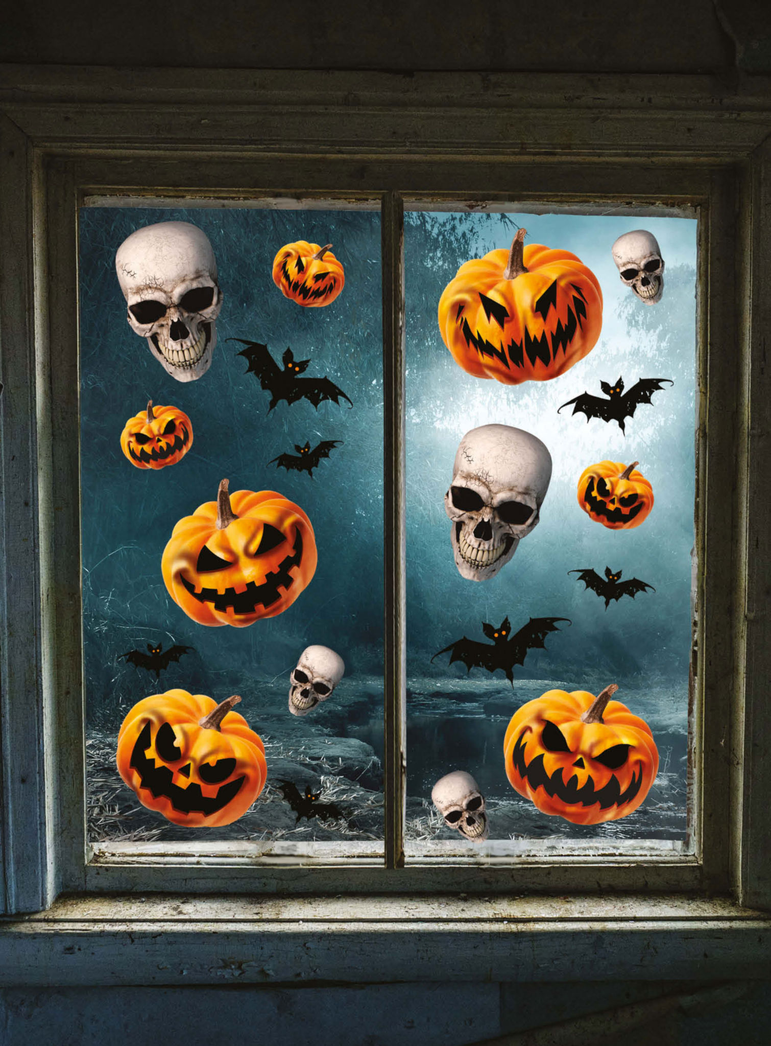 Kürbis und Schädel – Fenster-Aufkleber