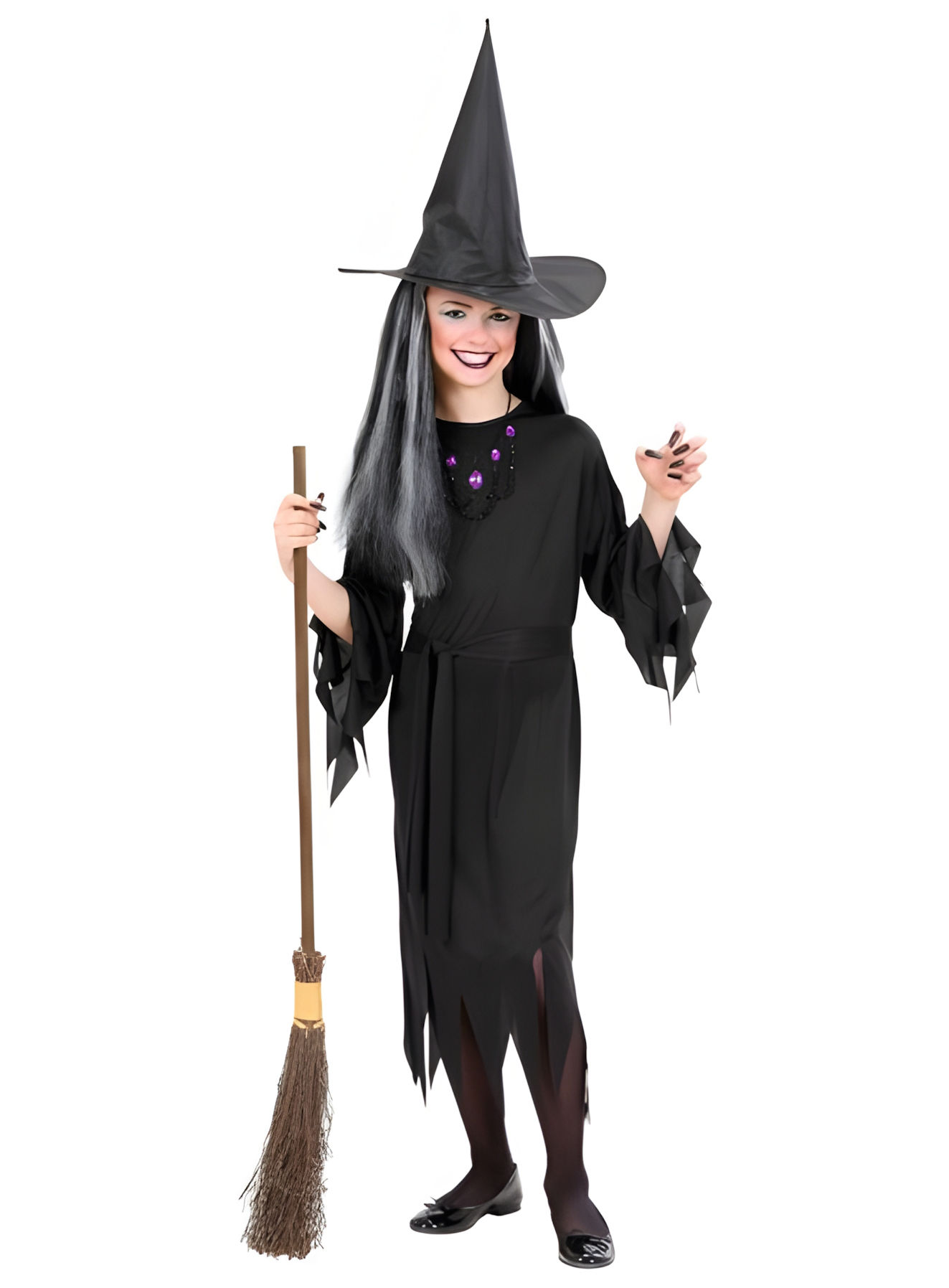 Schwarzes Hexenkleid Kostüm für Kinder