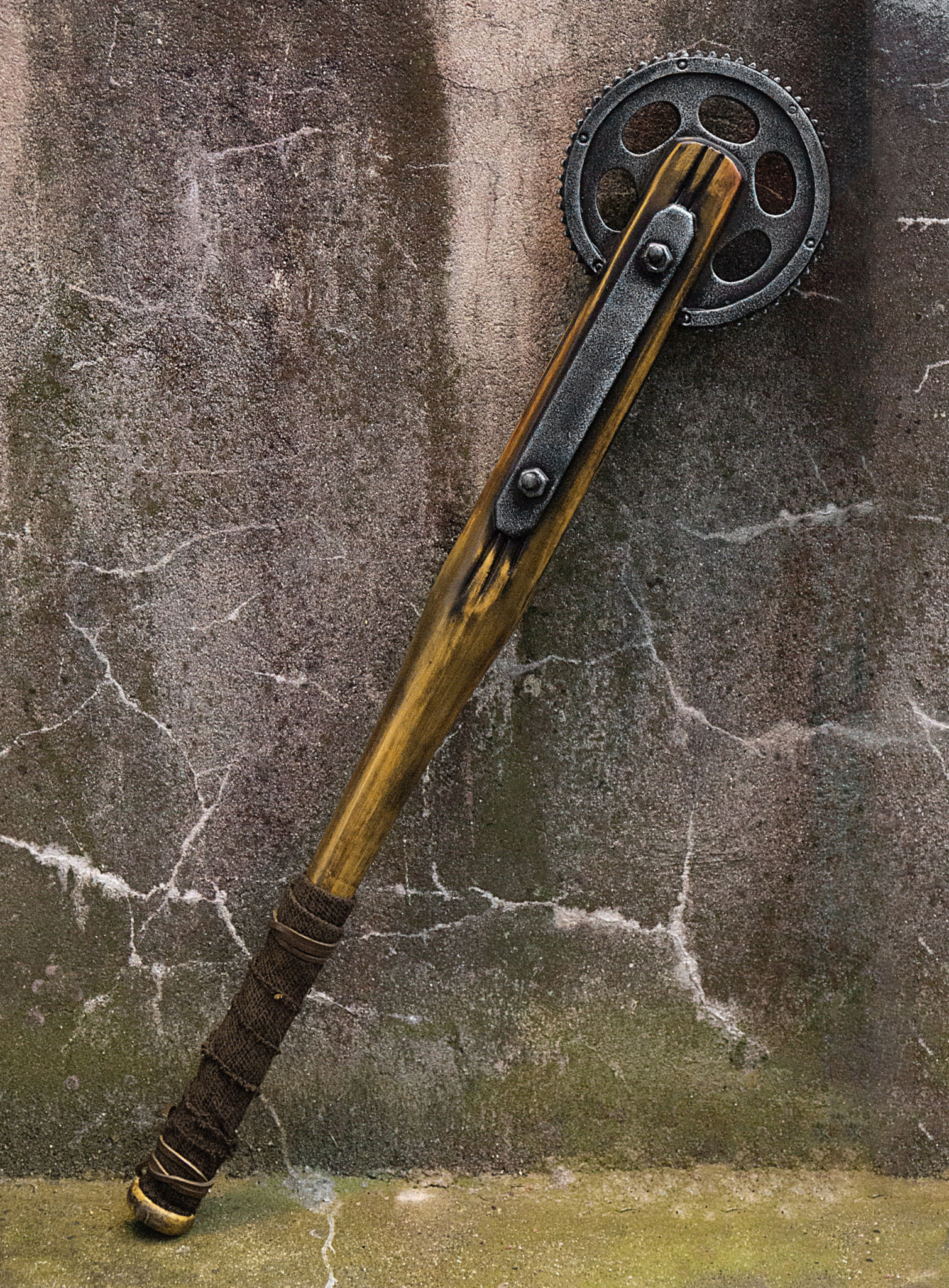 Endzeitwaffe - Baseballschläger mit Zahnrad, 87cm Larpwaffe