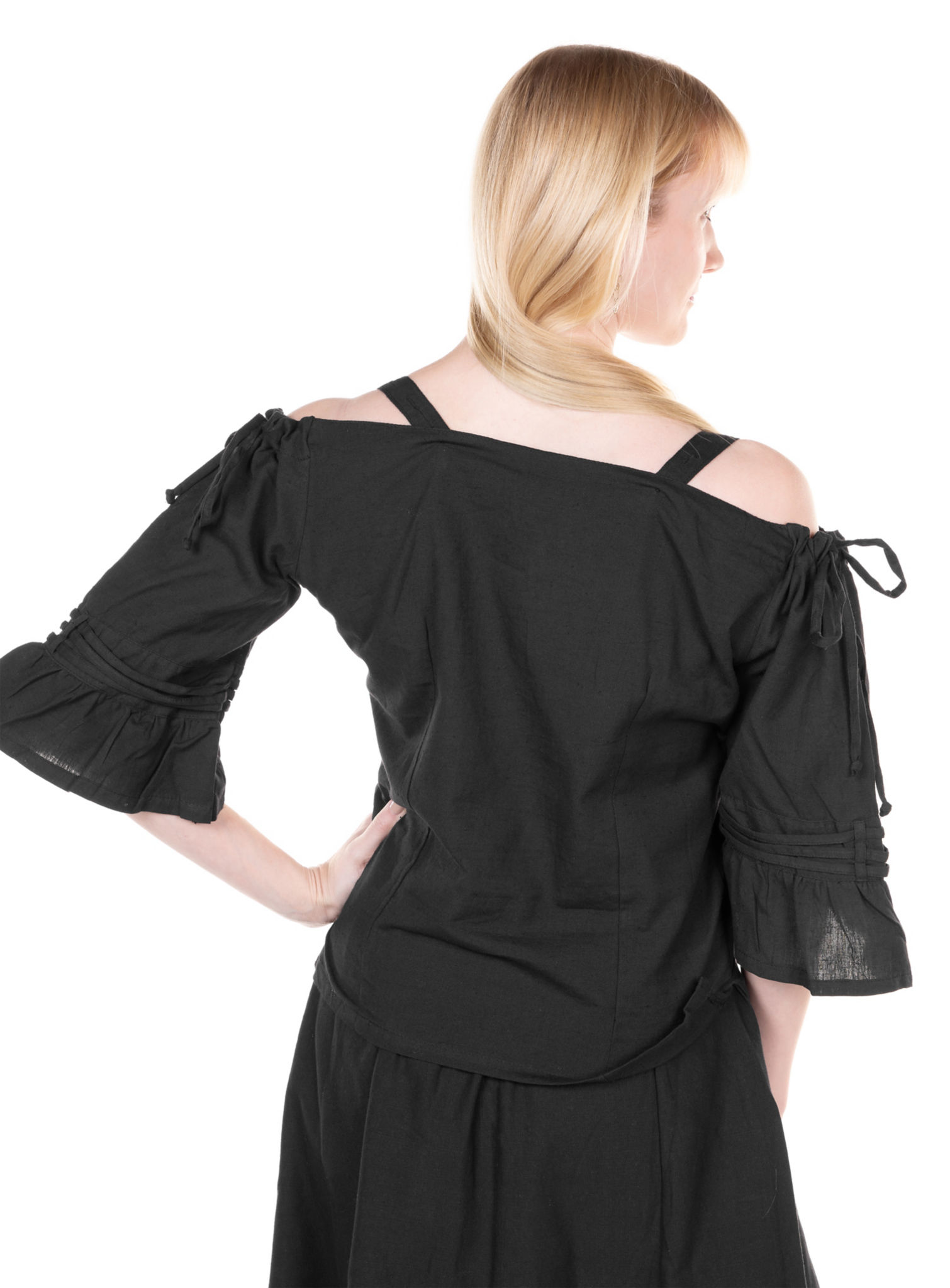 Schulterfreie Halbarm-Bluse schwarz