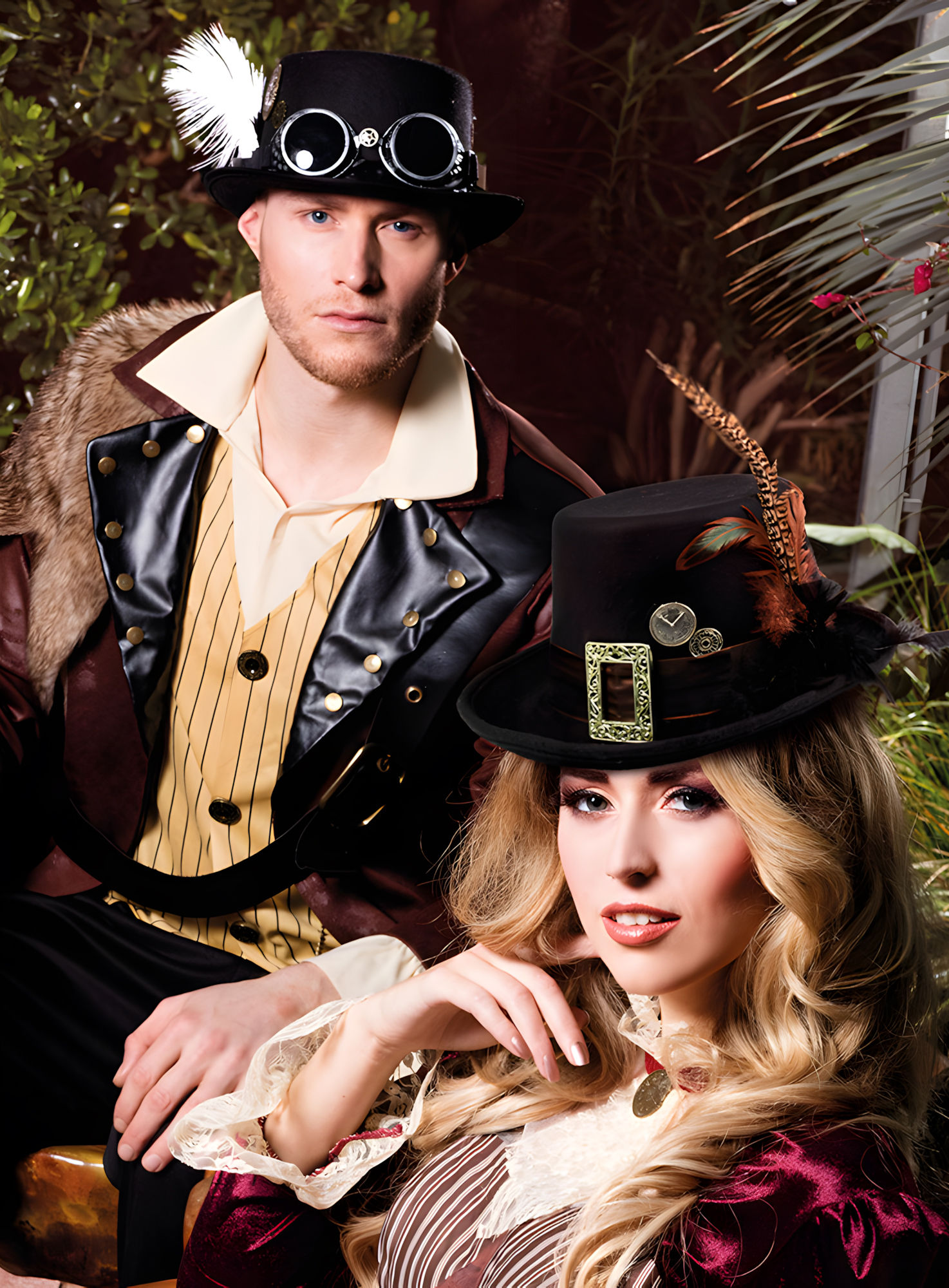 Flacher Steampunk Zylinder mit Brille