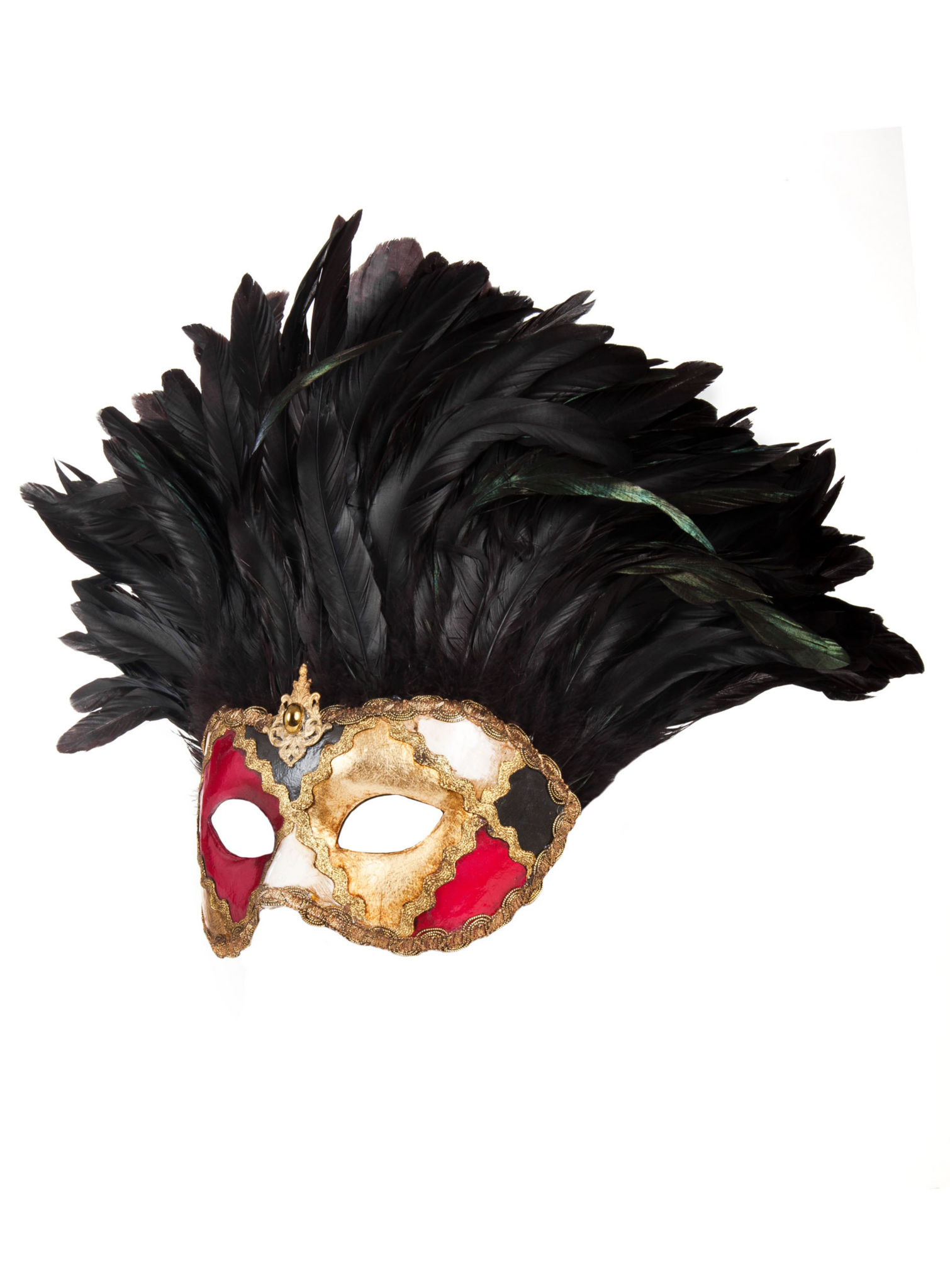 Incas Colombina scacchi colore piume nere Venezianische Maske