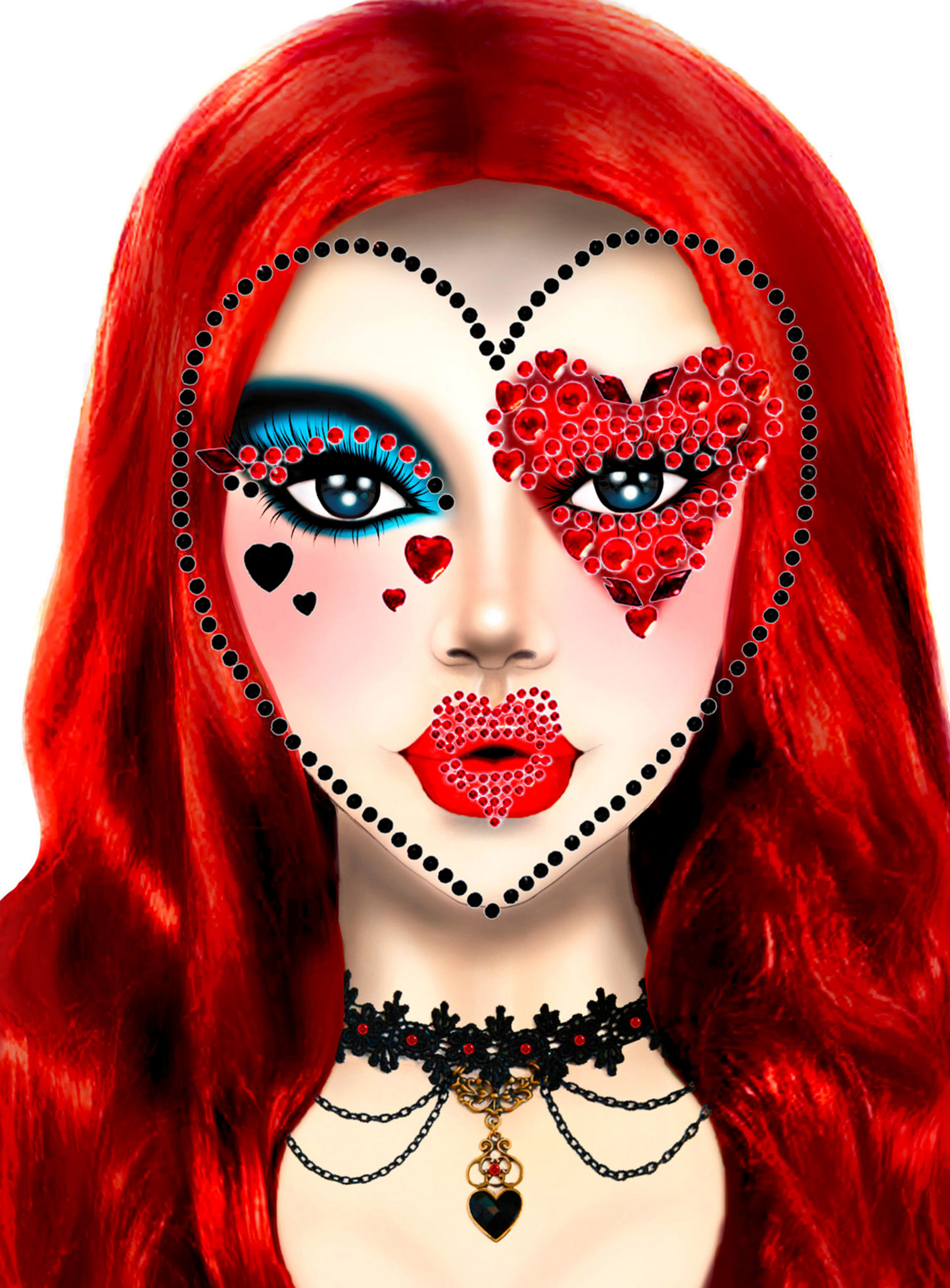 Herzkönigin Face Jewels Glitzer Gesichtsschmuck
