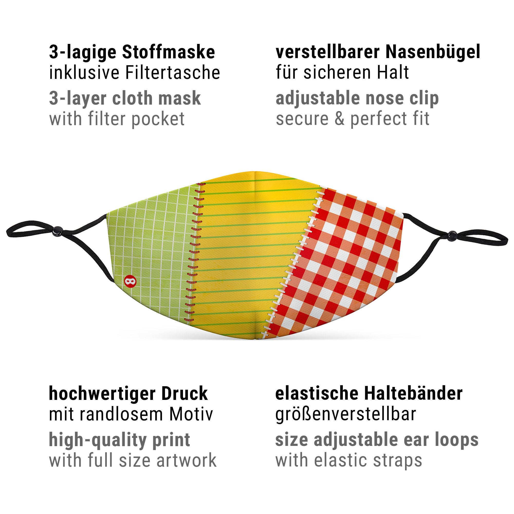 Stoffmaske für Kinder Patchwork Flickenstrumpf