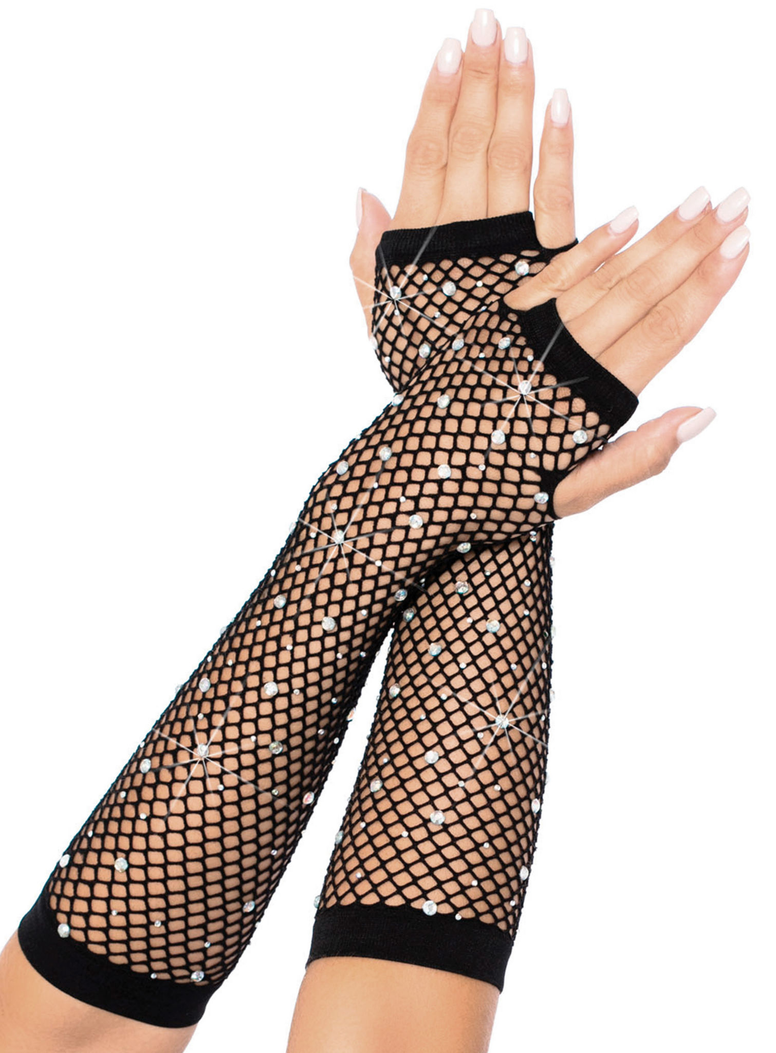 Fingerlose Fishnet Handschuhe mit Strass