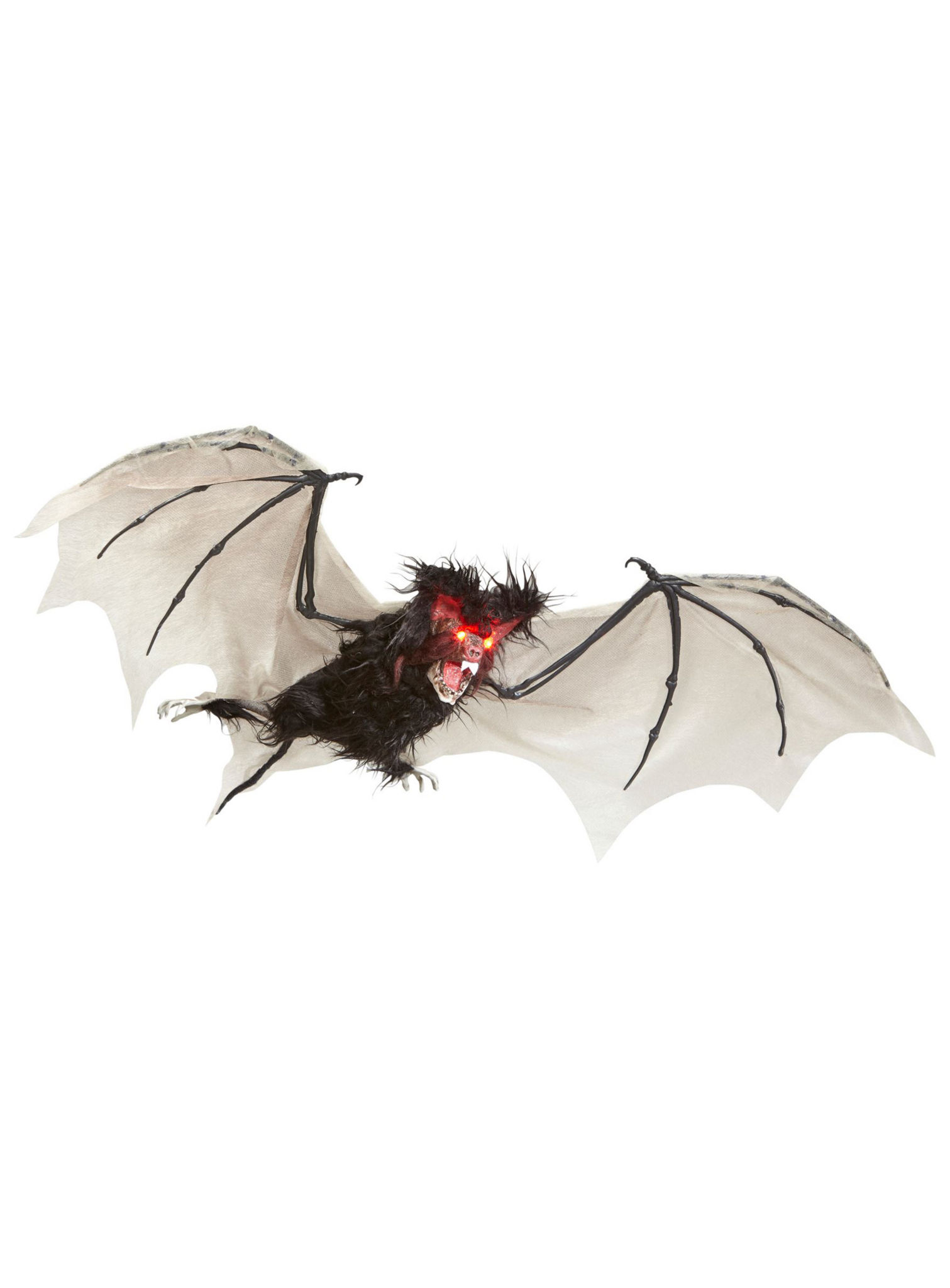 Harige vleermuis met knipperende LED-ogen – Halloween-decoratie 89 cm