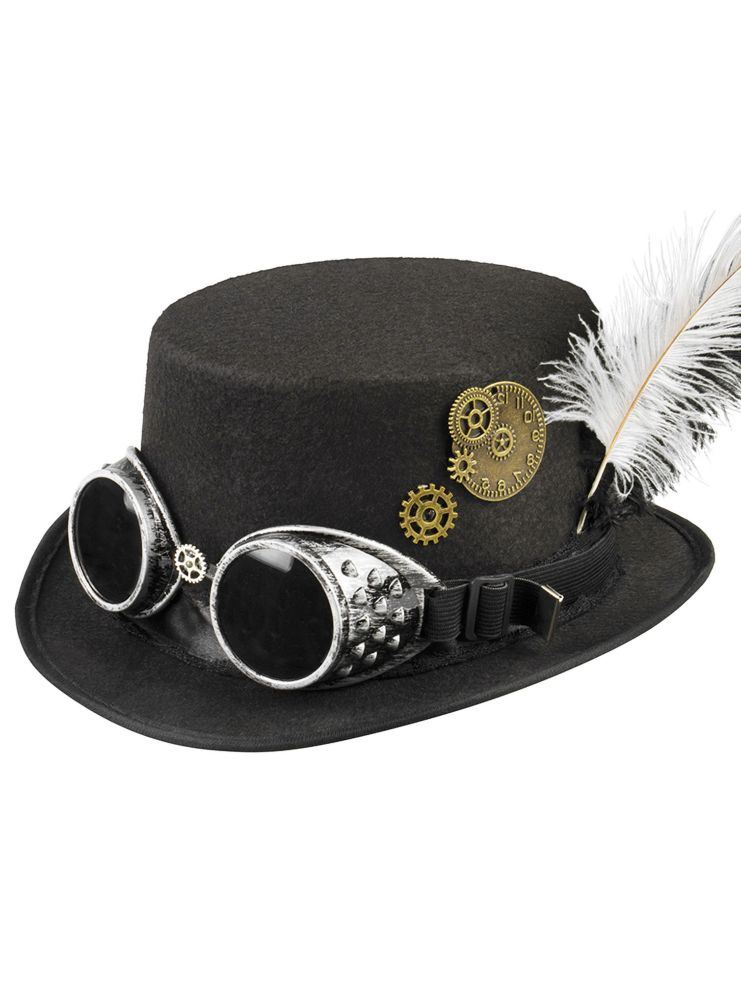 Flacher Steampunk Zylinder mit Brille