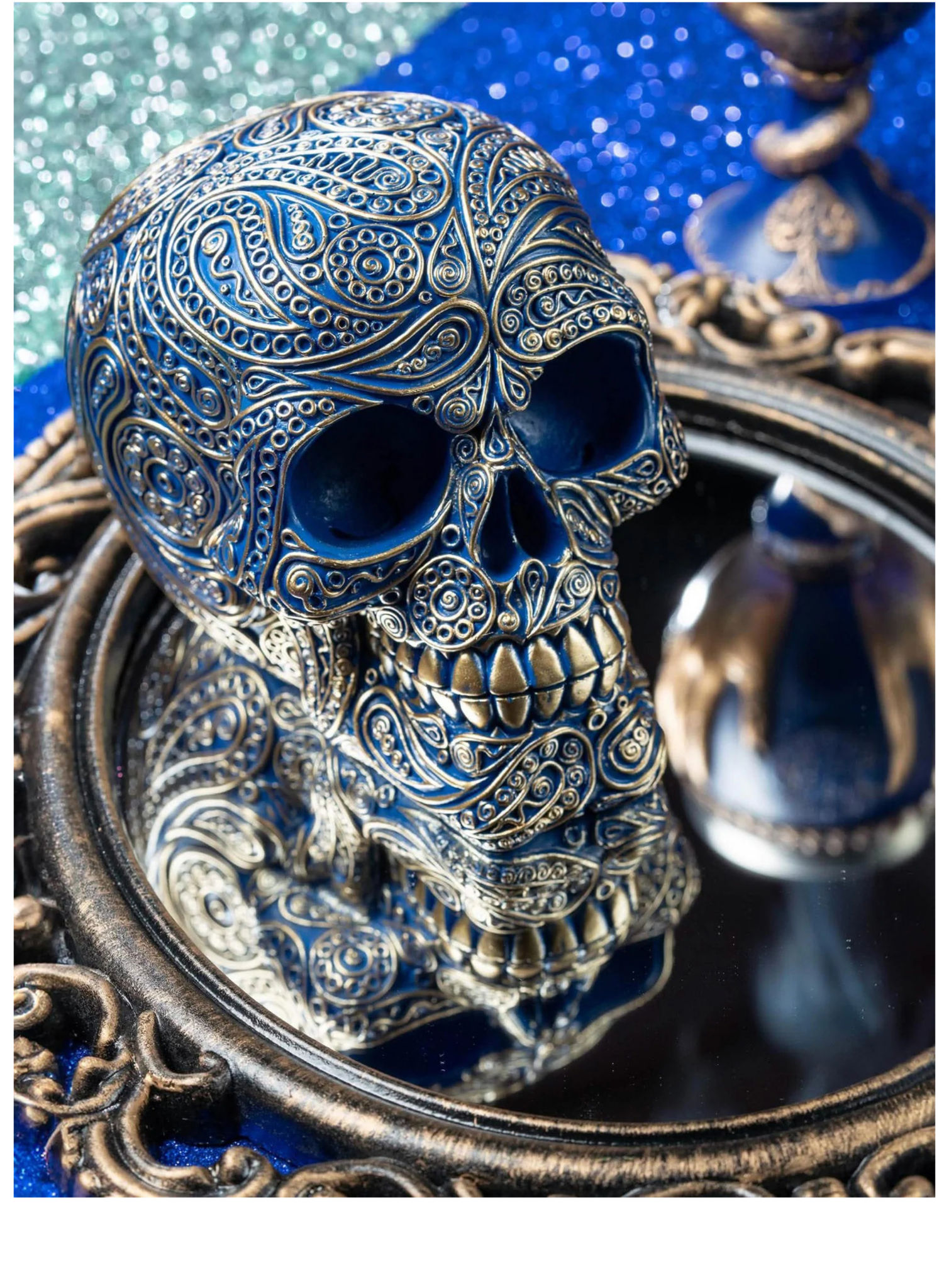 Blue Magic doodskop – Halloween-decoratie 10 cm