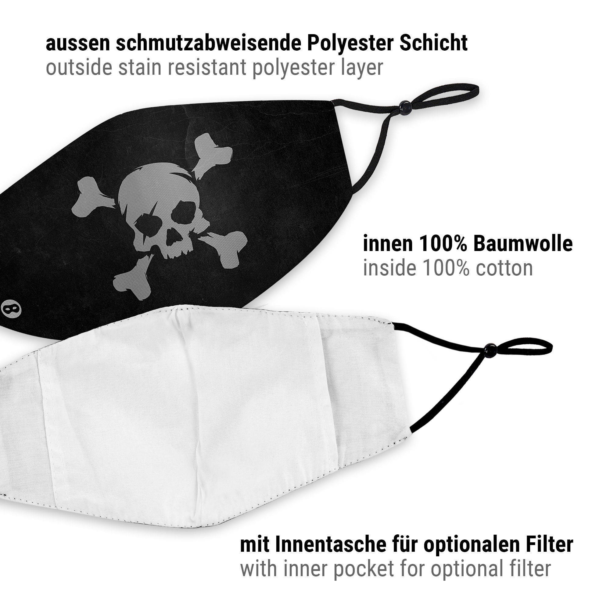 Stoffen masker doodshoofd piraat