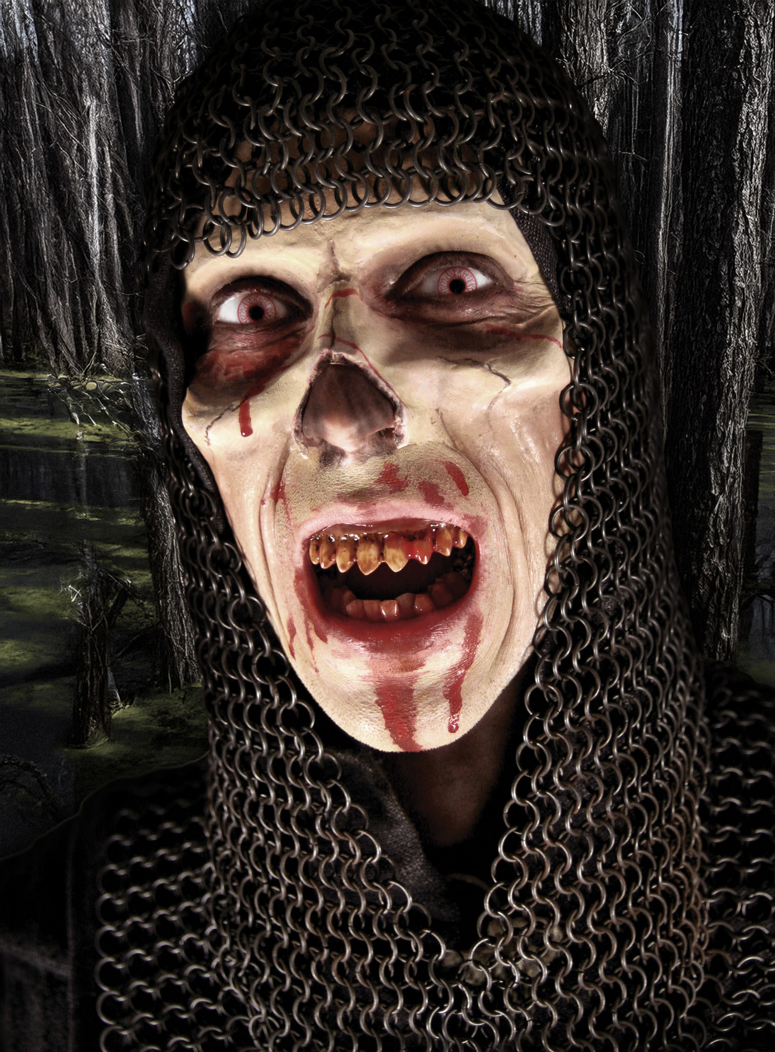 Skelett Halbmaske aus Latex mit Mastix