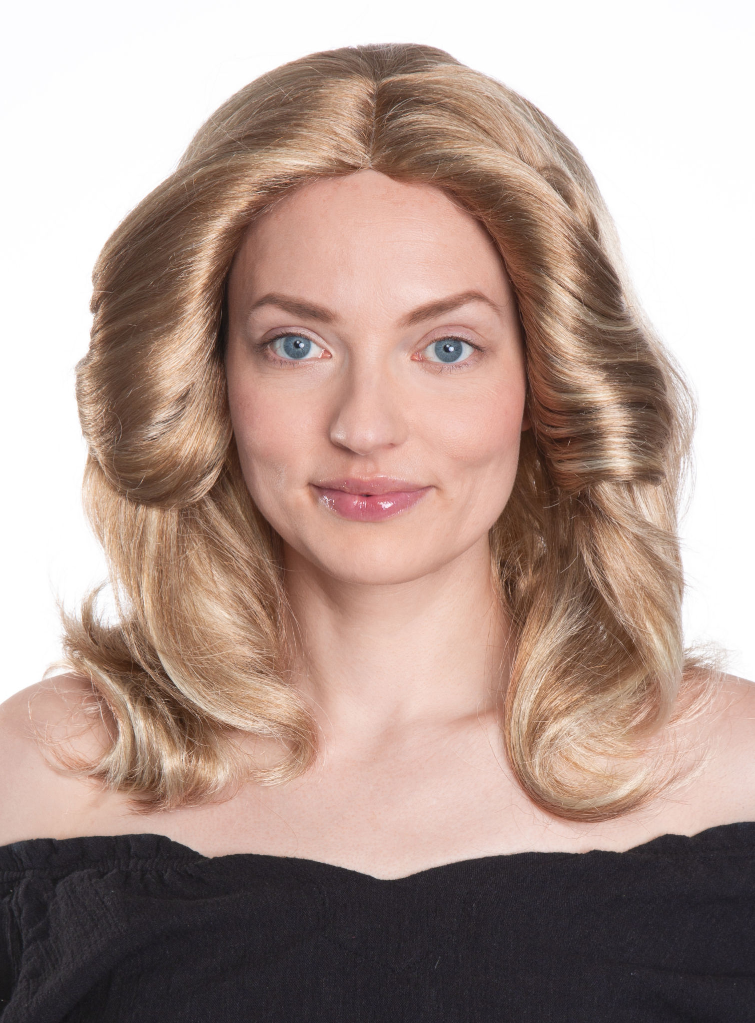 Blonde Perücke mit seitlichen Föhnwellen