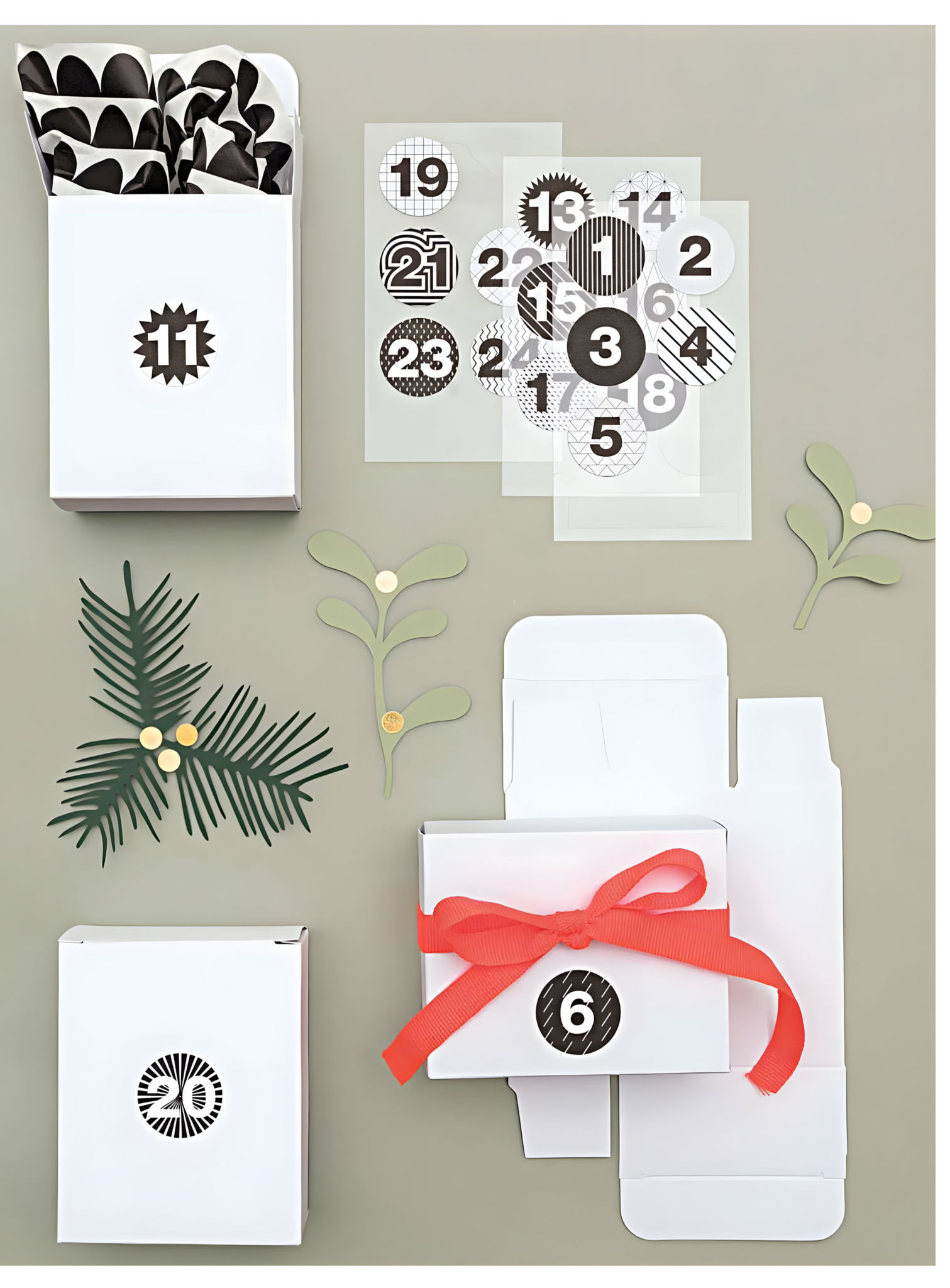 24 adventskalenderdoosjes – wit