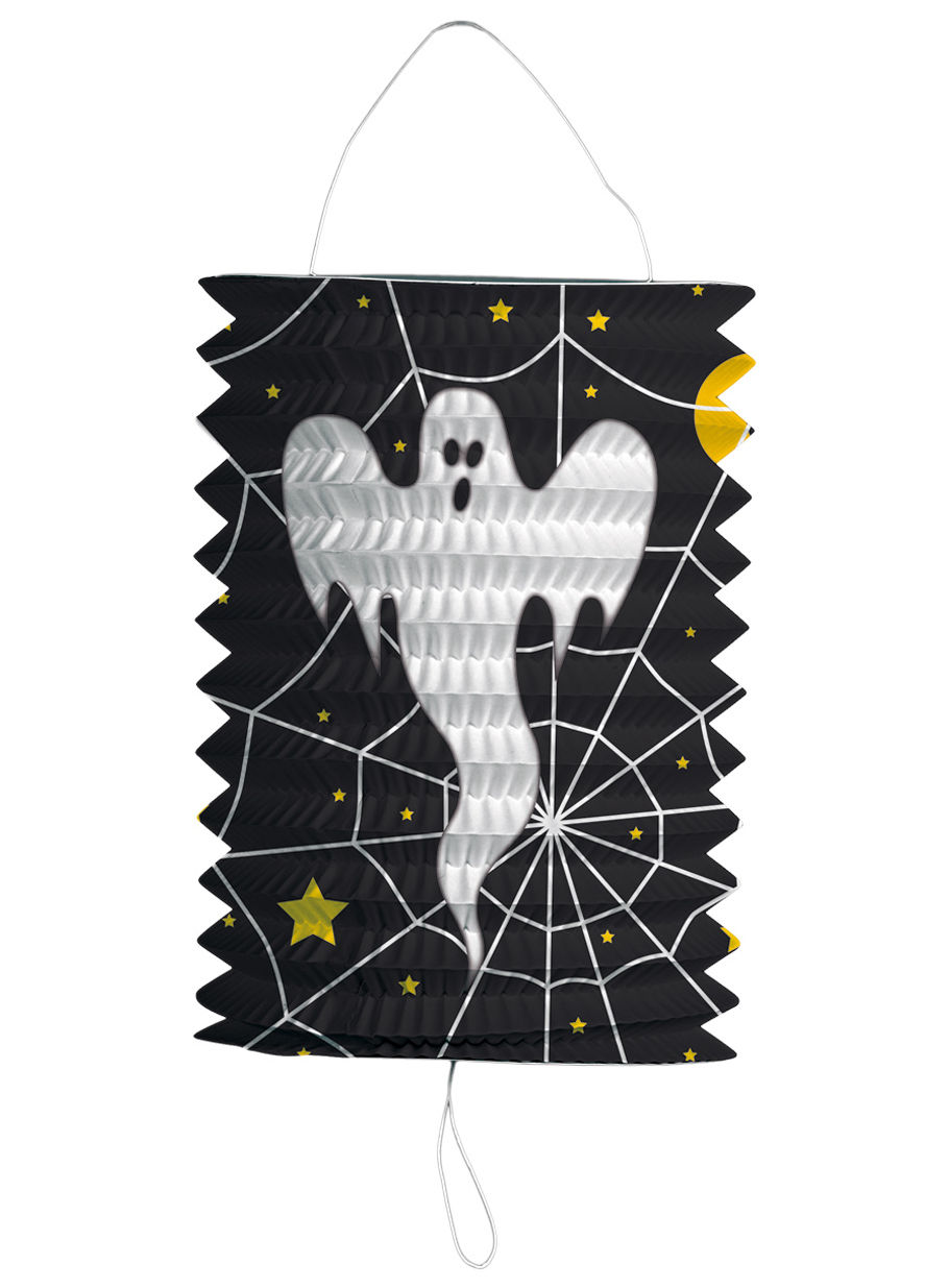 Halloween-lantaarn spook met spinnenweb, zwart, 16 cm