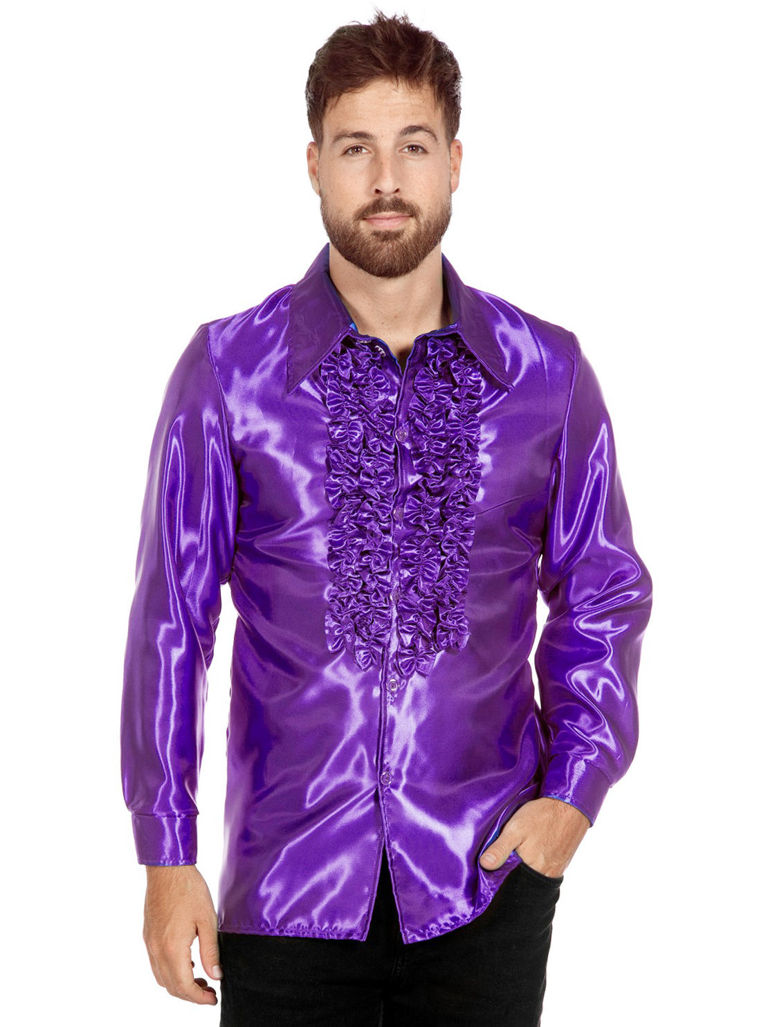 Satijnen rucheblouse paars