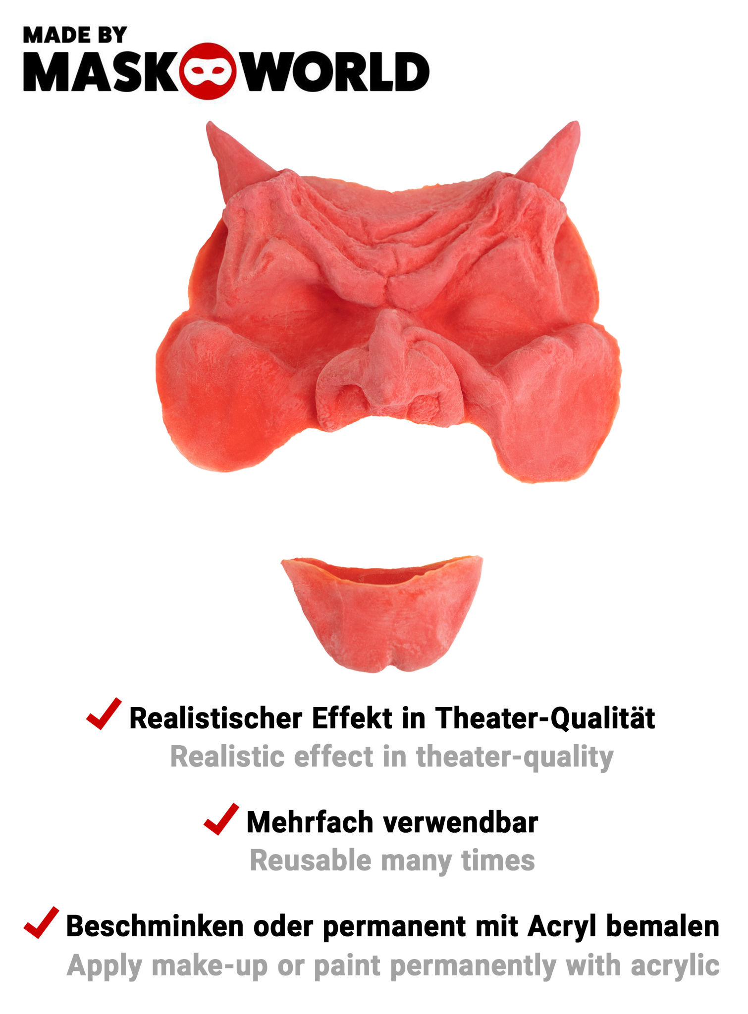 Teufel Halbmaske aus Latex mit Mastix