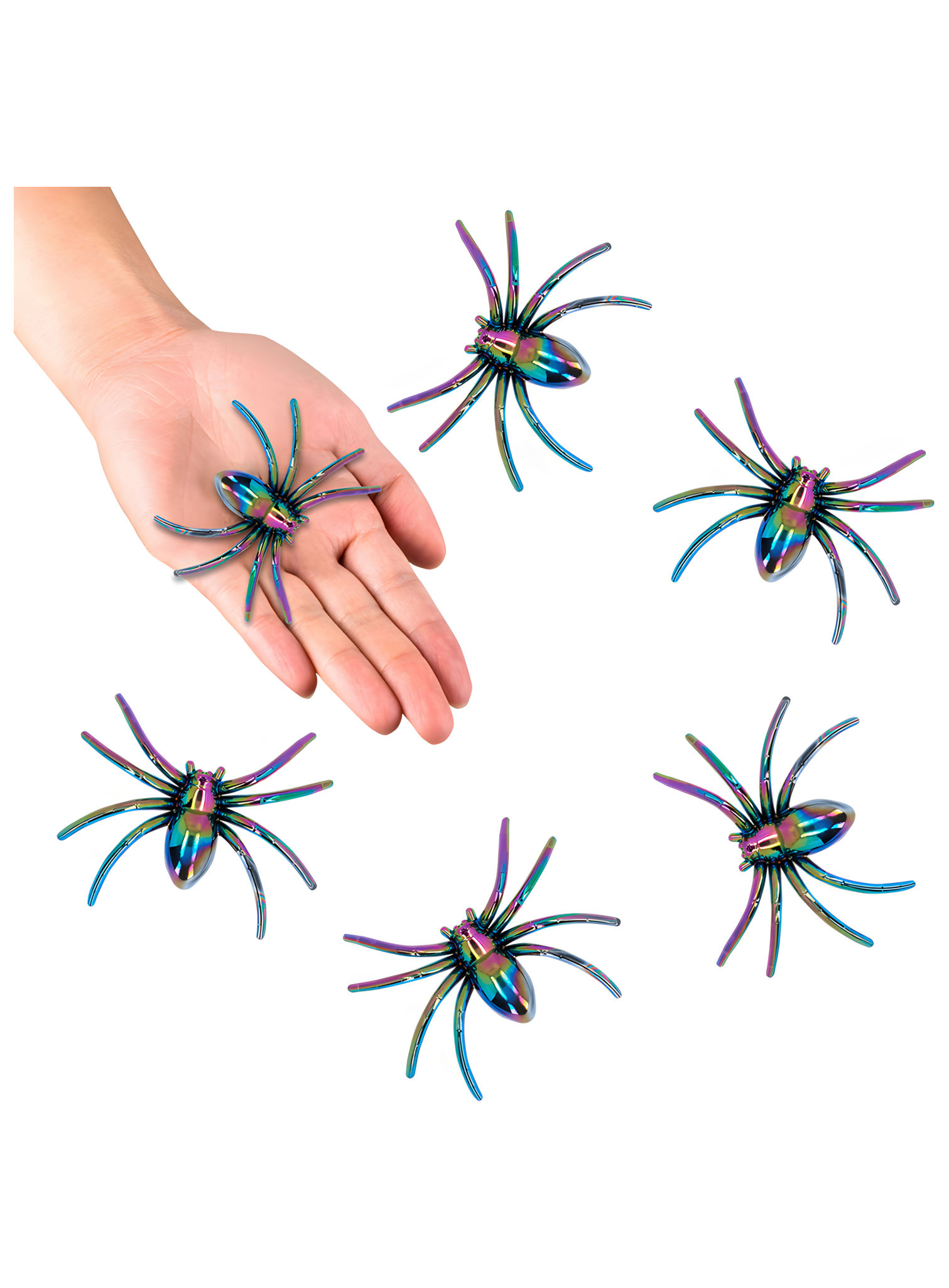 6 iriserende spinnen – Halloween-decoratie 7 x 5,5 cm