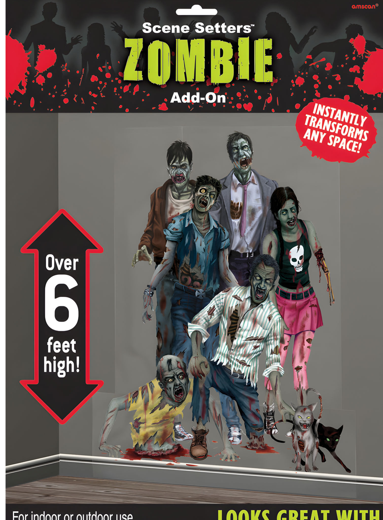 2 Zombie Town-muurschilderingen – Halloween-decoratie 165 x 85 cm
