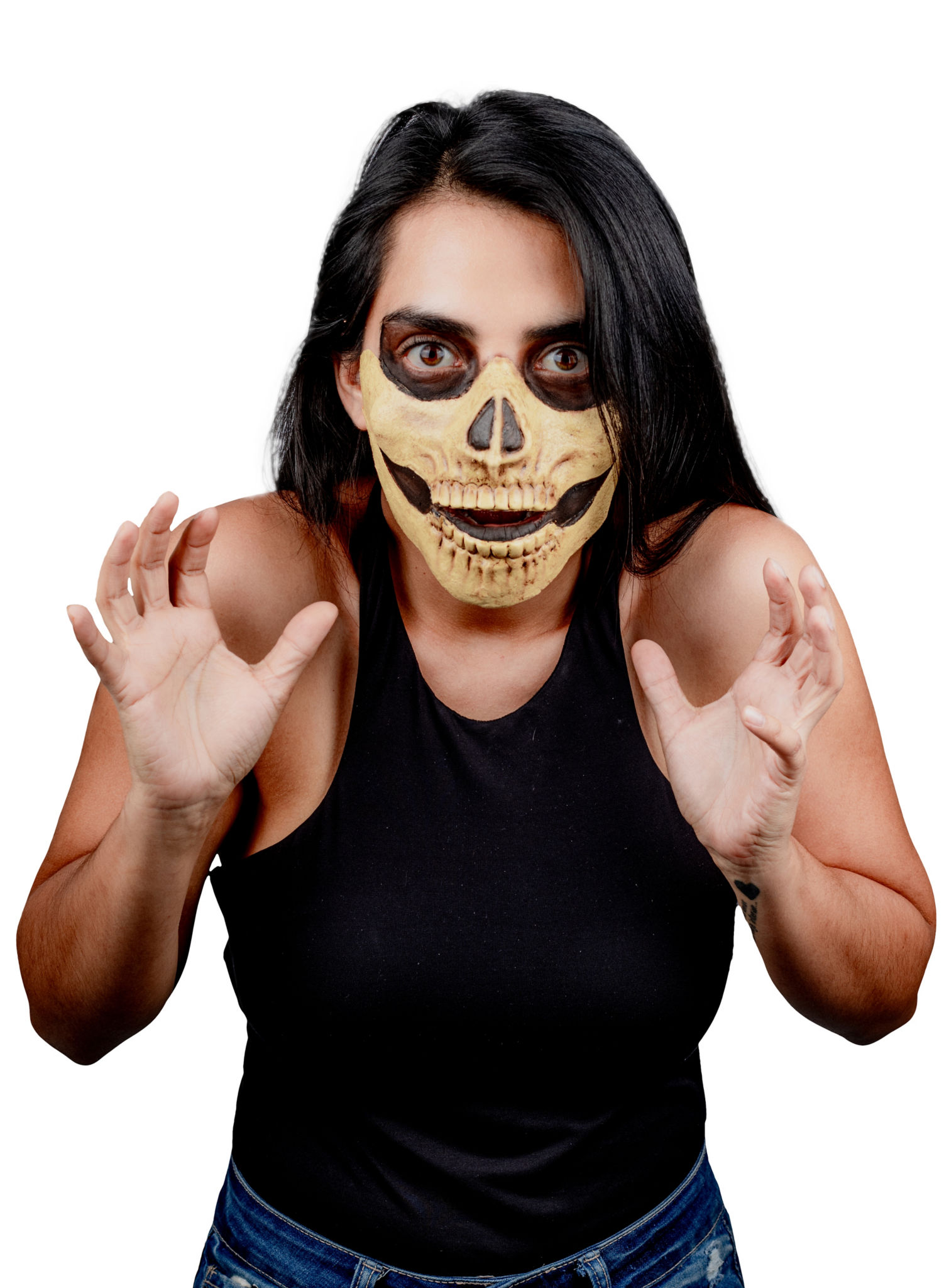 Schädel Teilmaske zum Ankleben knochenfarben