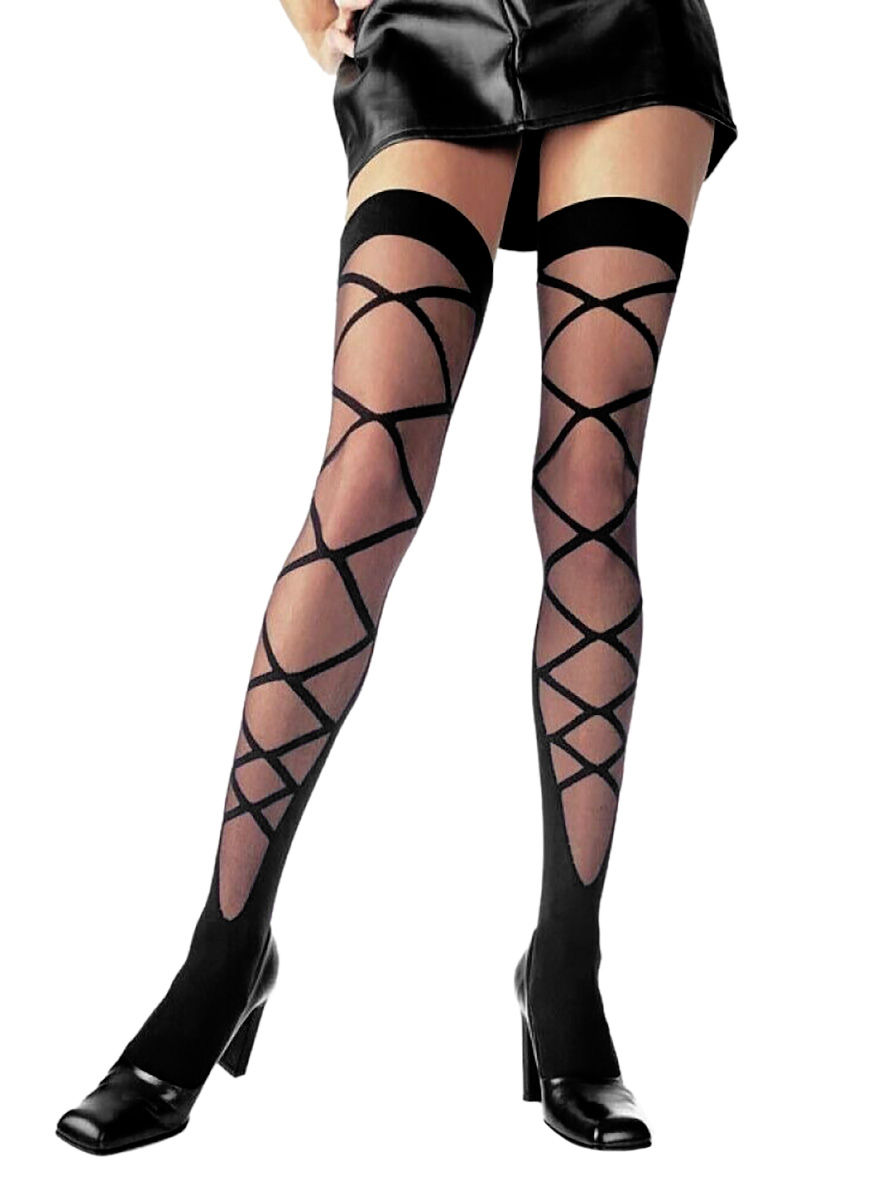 Schwarze Overknees mit Schnürmuster