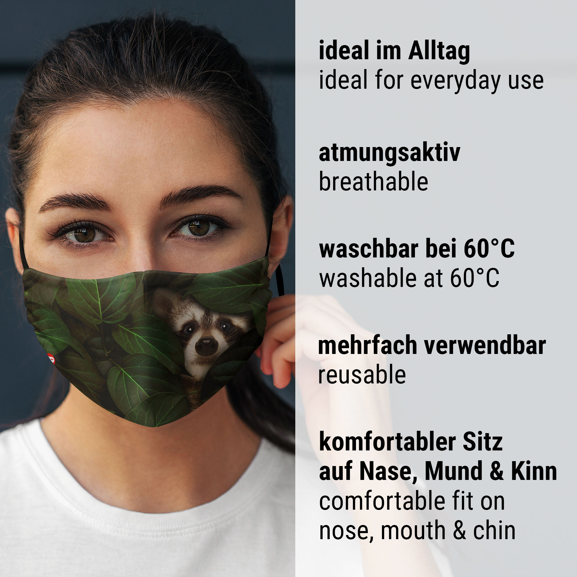 Stoffmaske für Kinder Waschbär