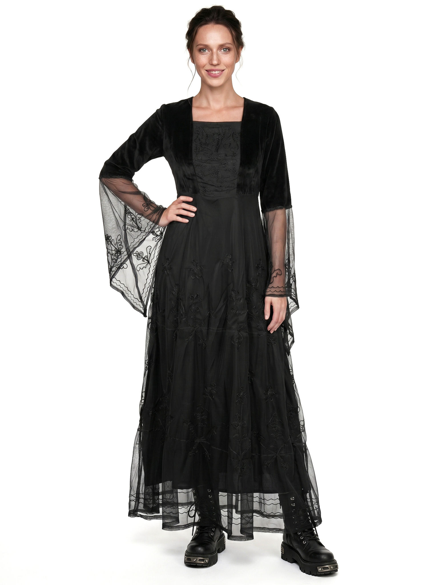 Renaissancekleid mit Tüll schwarz