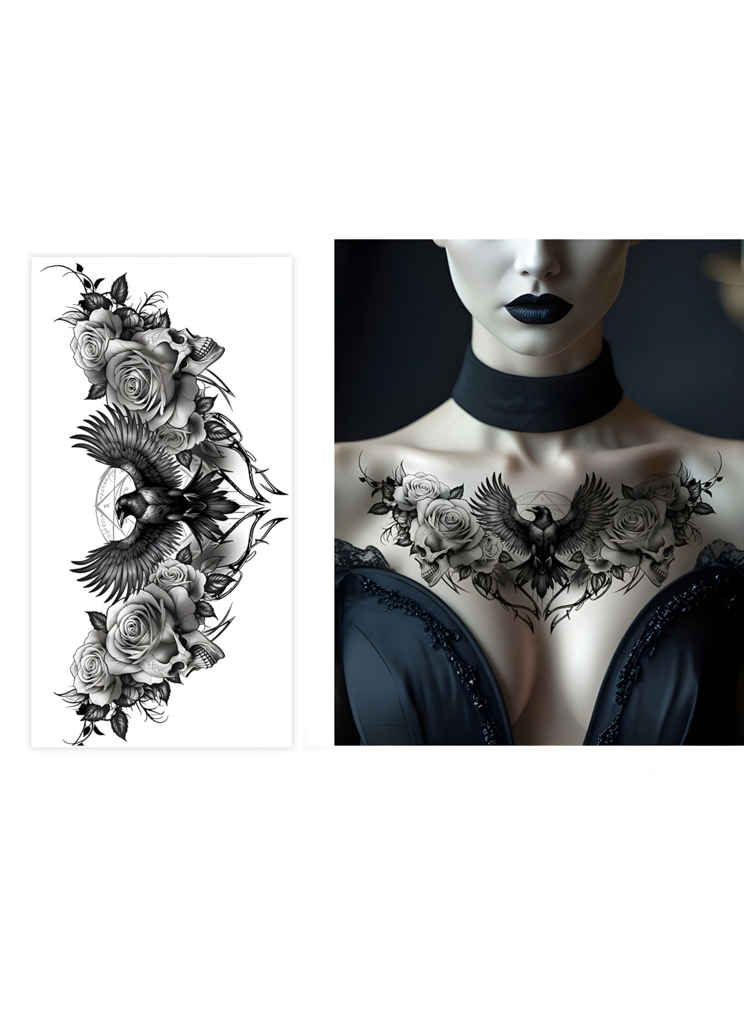 Gothic Rabe Dekolleté Tattoo