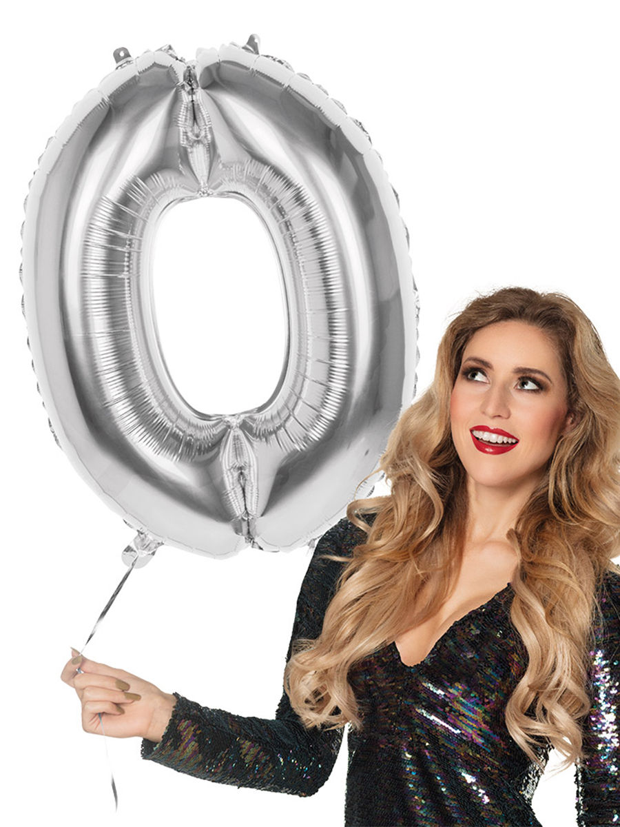 Folieballon cijfer 0 zilver 86 cm