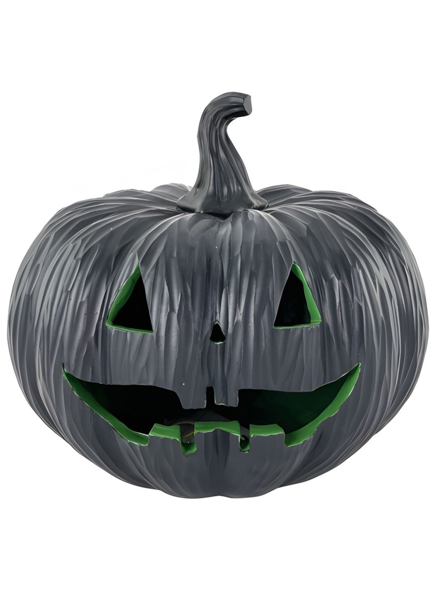 Grauer Kürbis mit LED Licht – Halloweendeko 21 cm