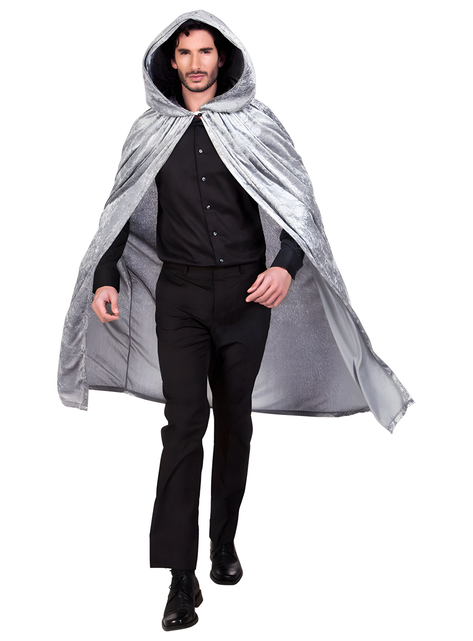 Elegante cape met capuchon, grijs – 170 cm