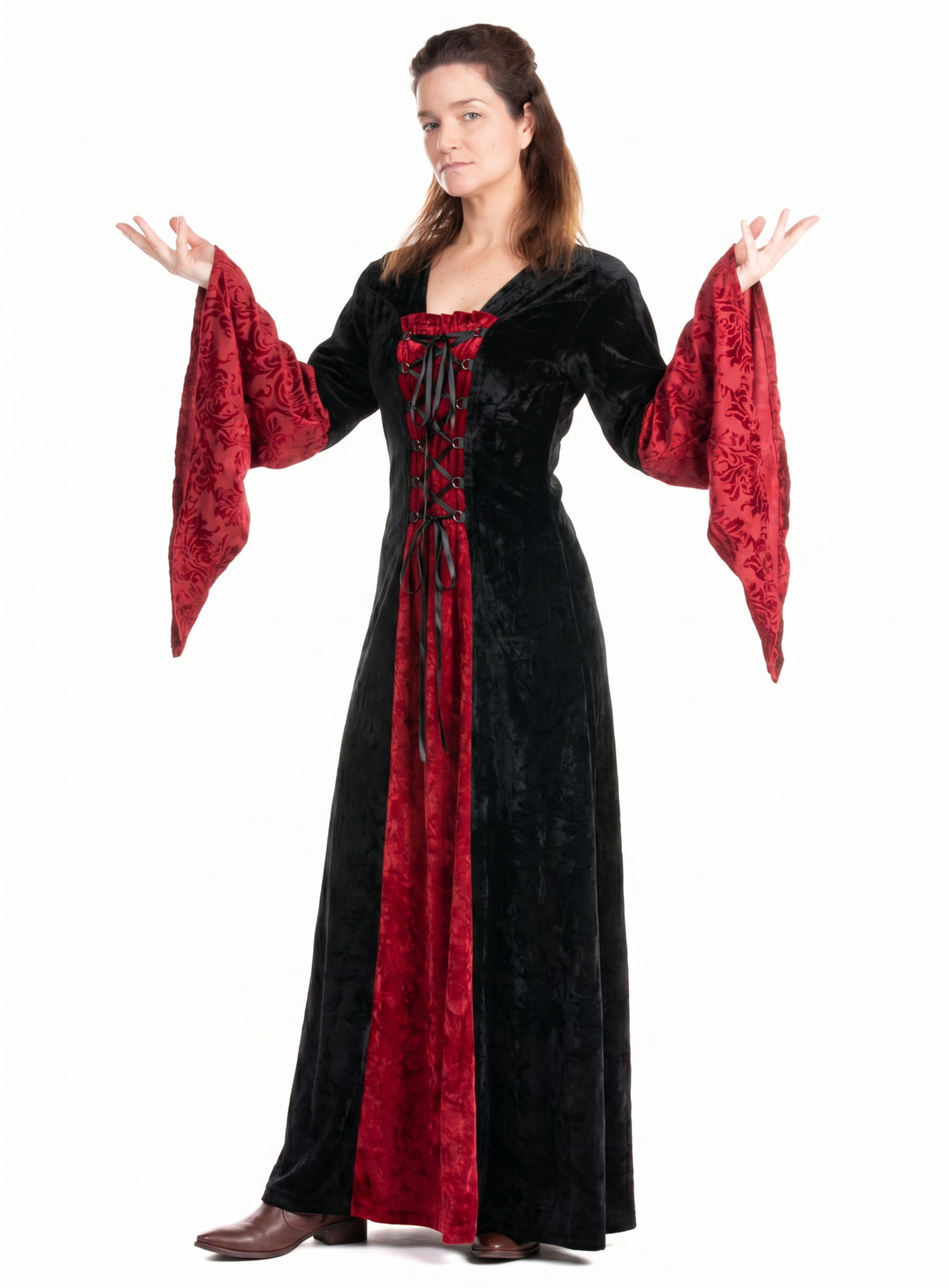 Magierin Samtkleid schwarz-rot