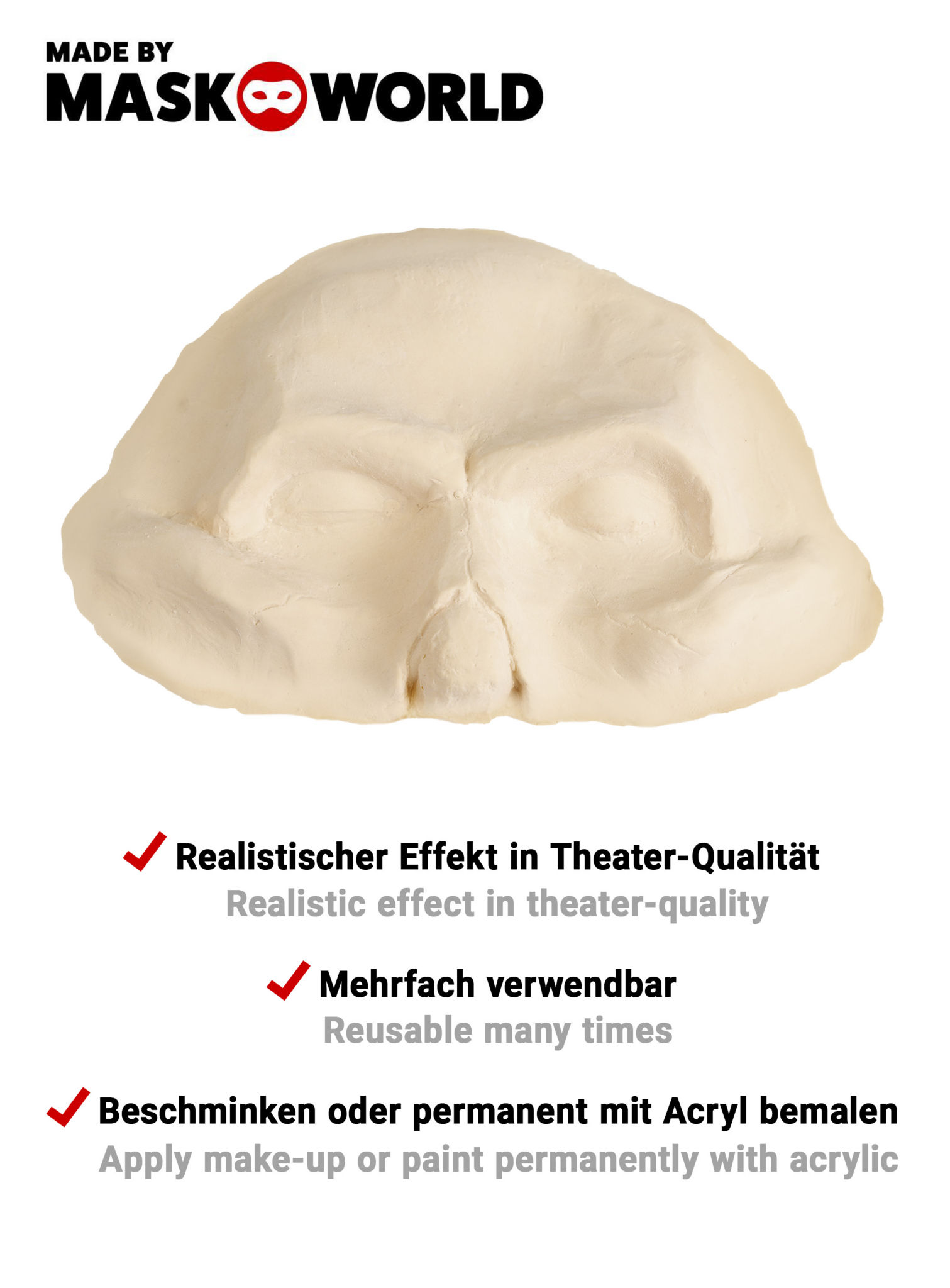 Skelett Halbmaske aus Latex mit Mastix