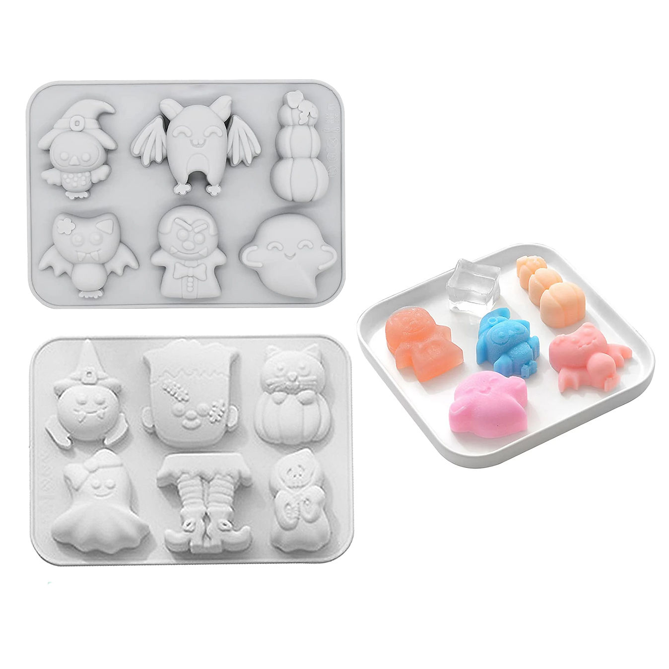 Halloween Silikonformen Set süße Monster zum Backen und für Eiswürfel 2er Set