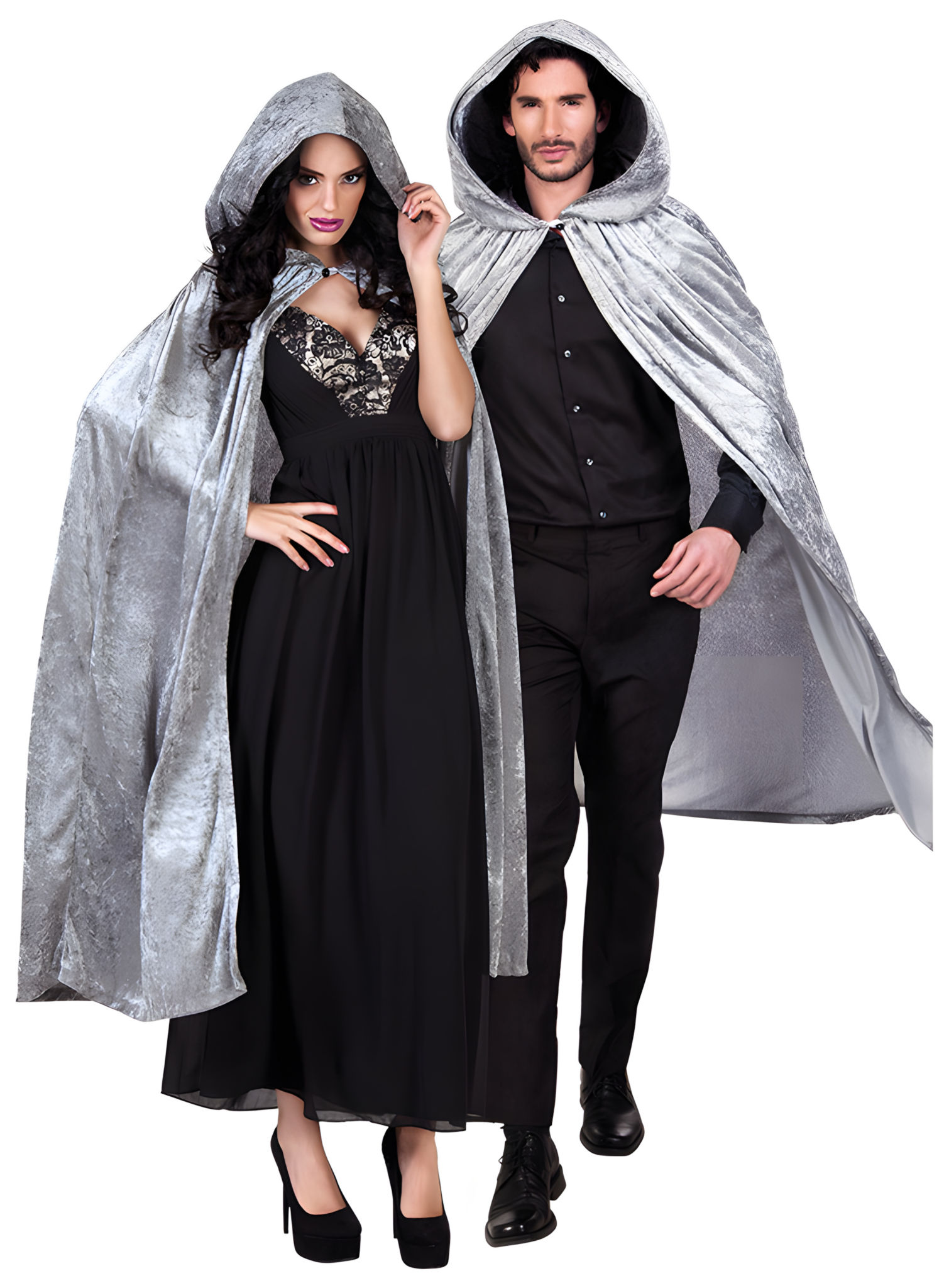 Elegante cape met capuchon, grijs – 170 cm