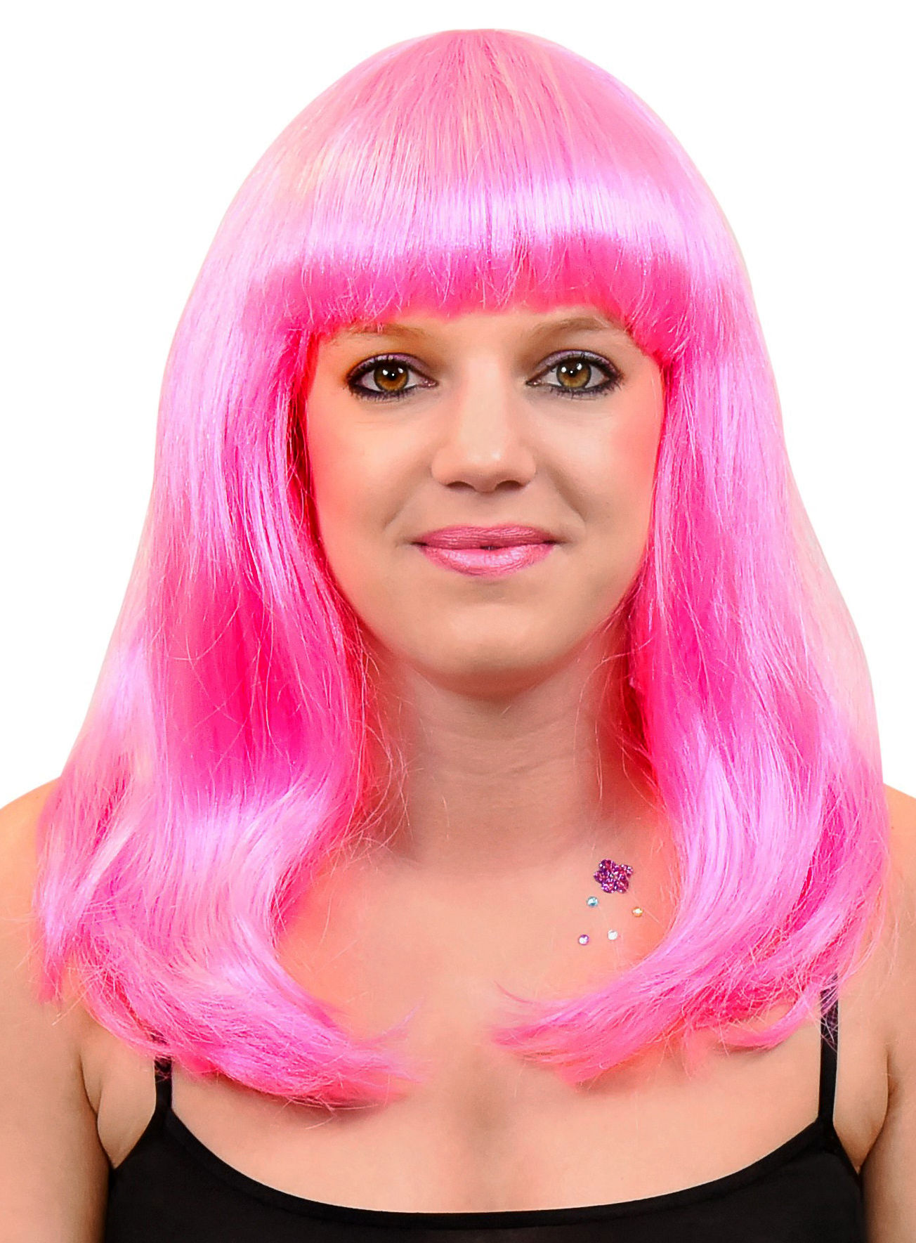Langhaarfrisur mit Pony pink