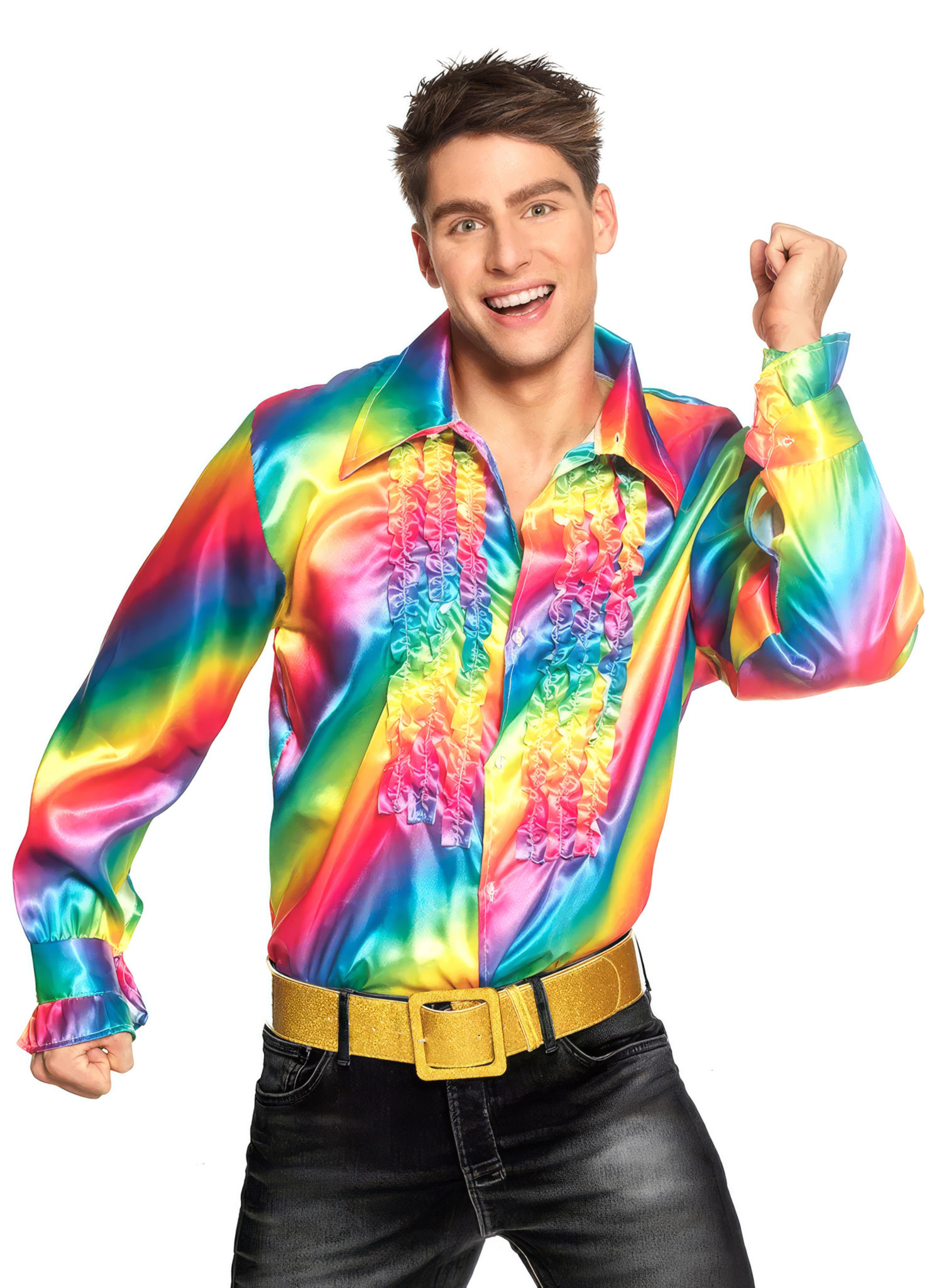 Schlagerstar Rüschenhemd regenbogen