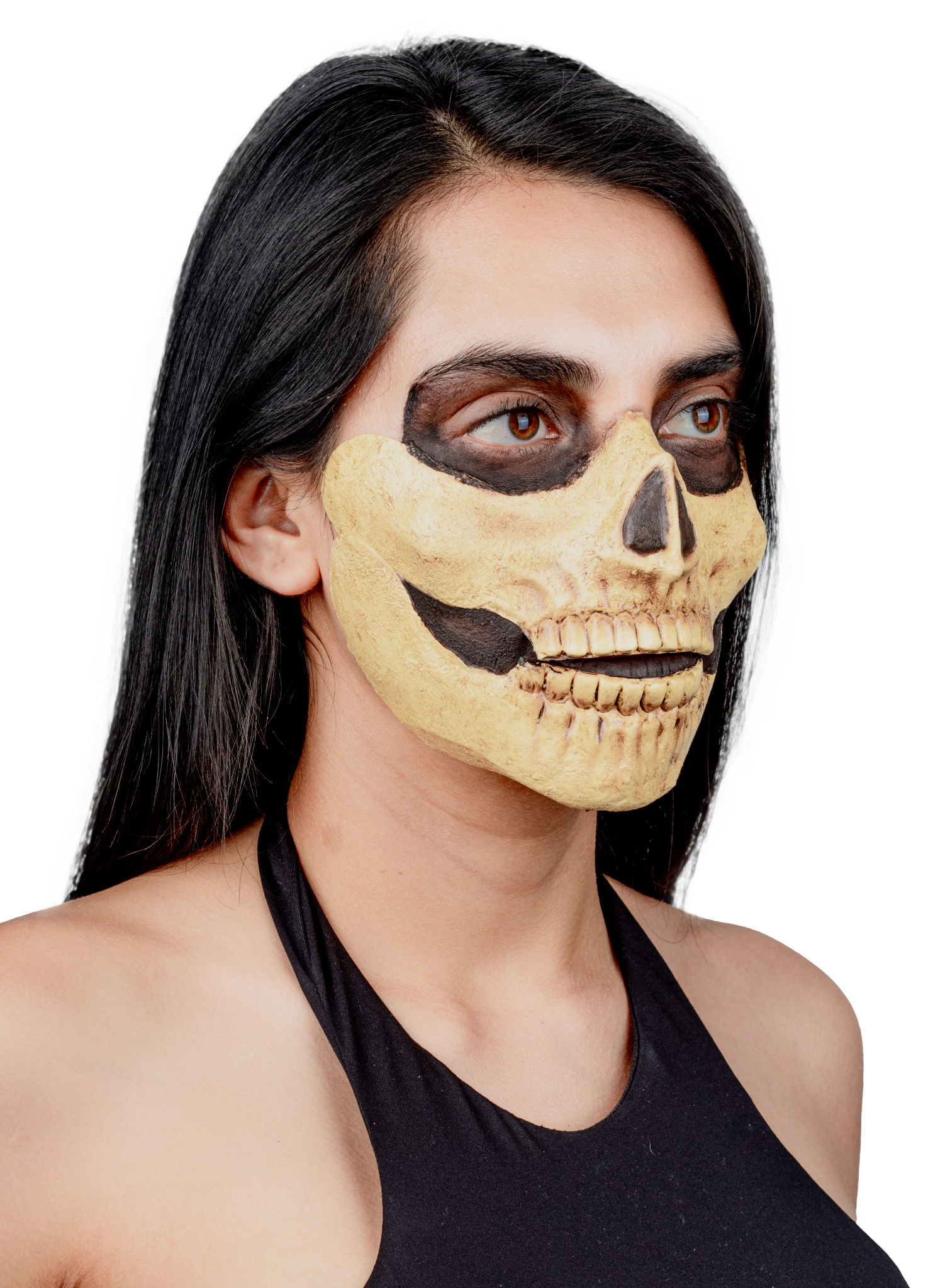 Schädel Teilmaske zum Ankleben knochenfarben